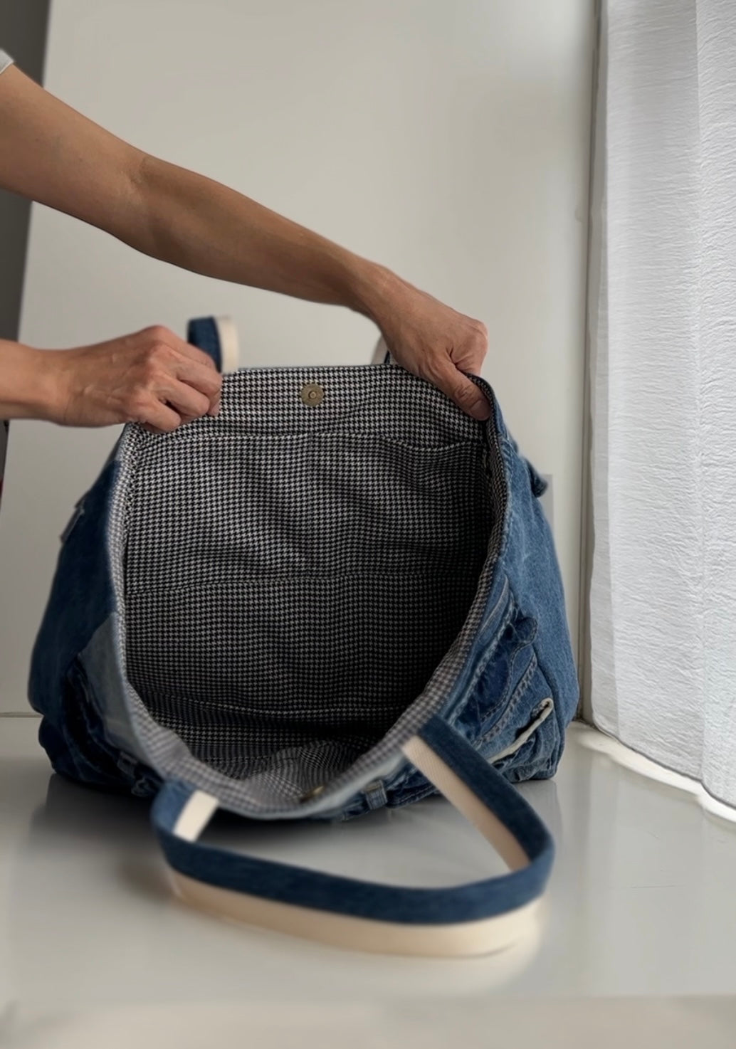 Upcycled Denim Frill Tote Bag