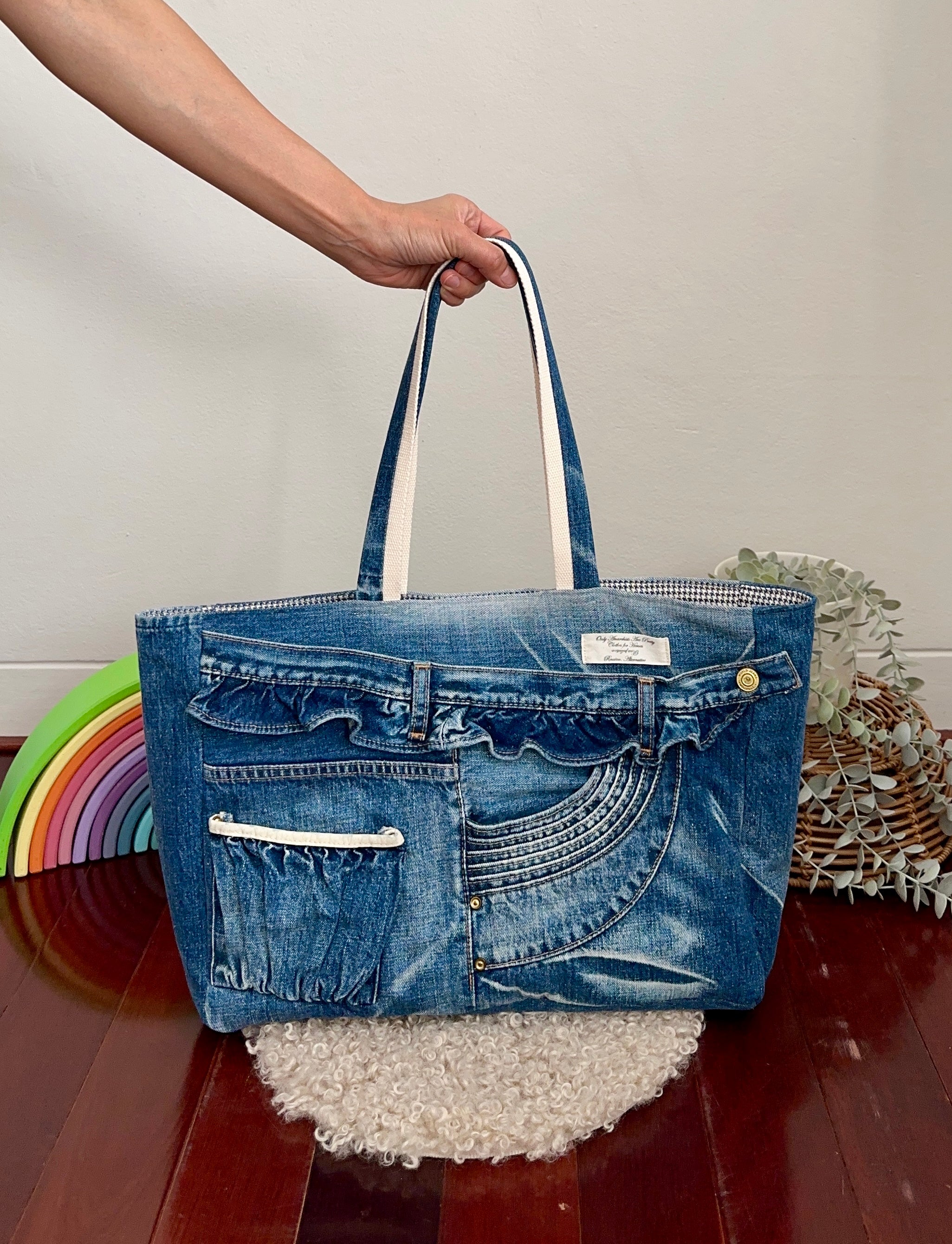 Upcycled Denim Frill Tote Bag
