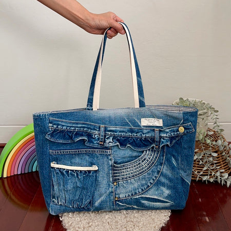 Upcycled Denim Frill Tote Bag