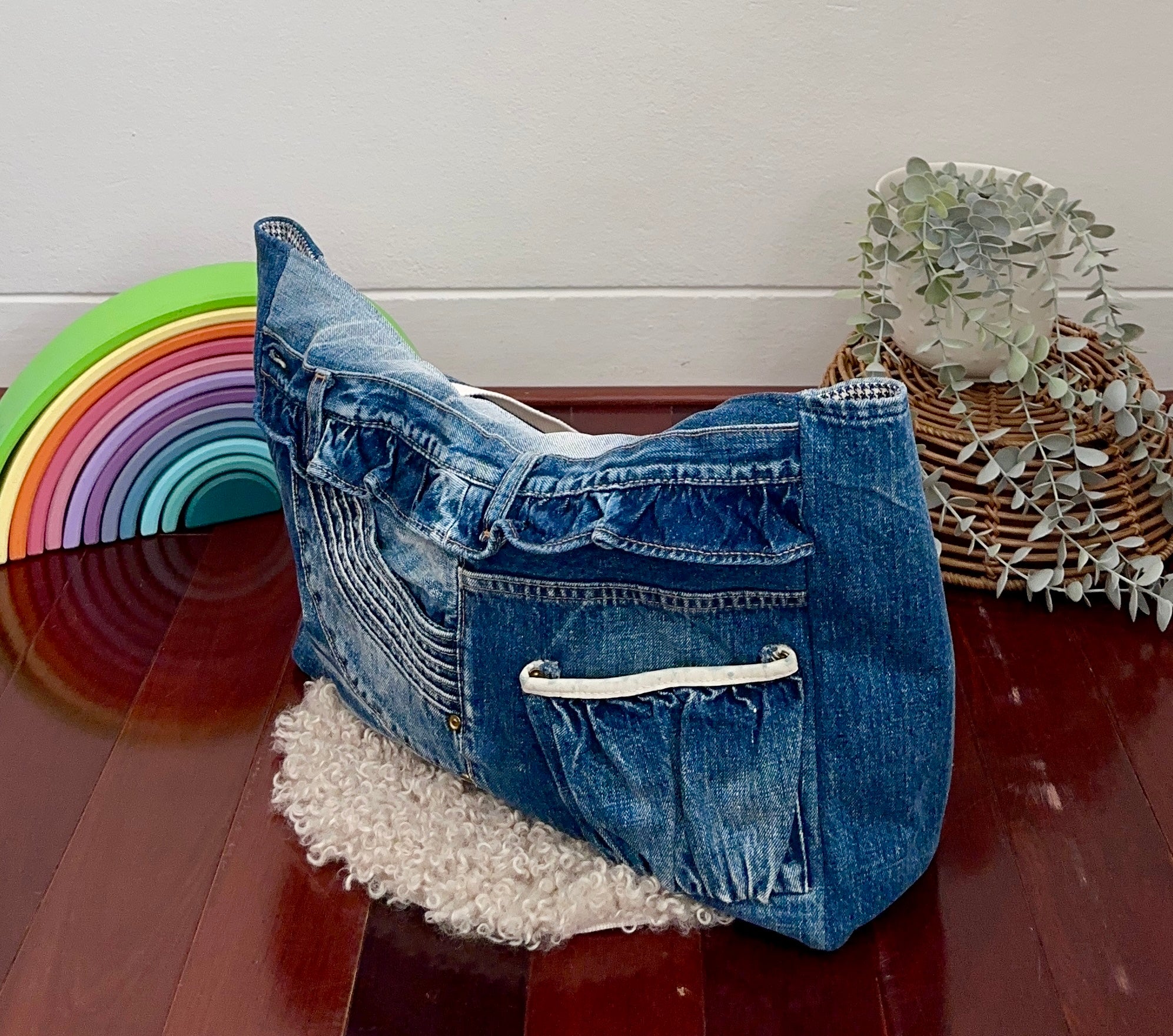 Upcycled Denim Frill Tote Bag