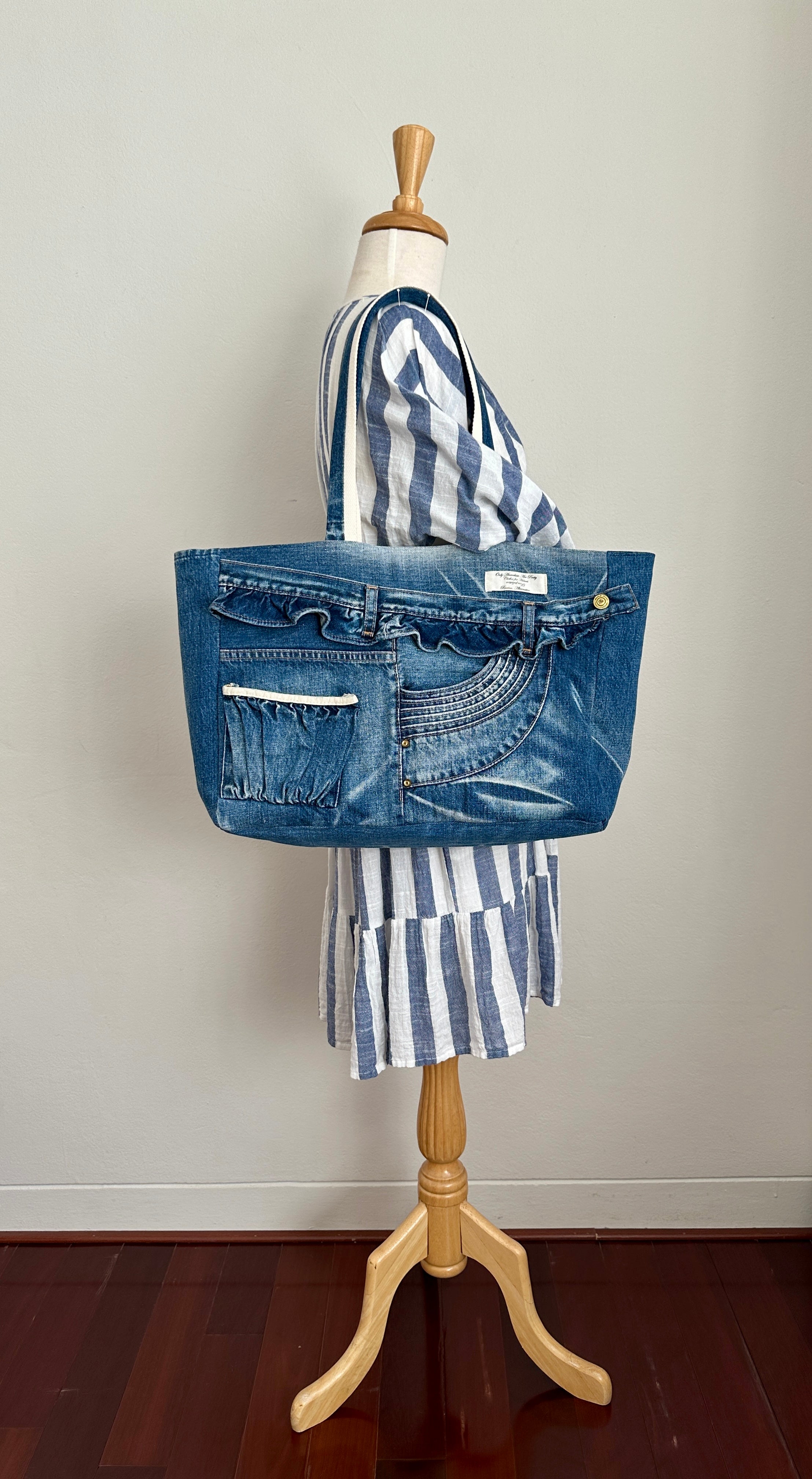 Upcycled Denim Frill Tote Bag