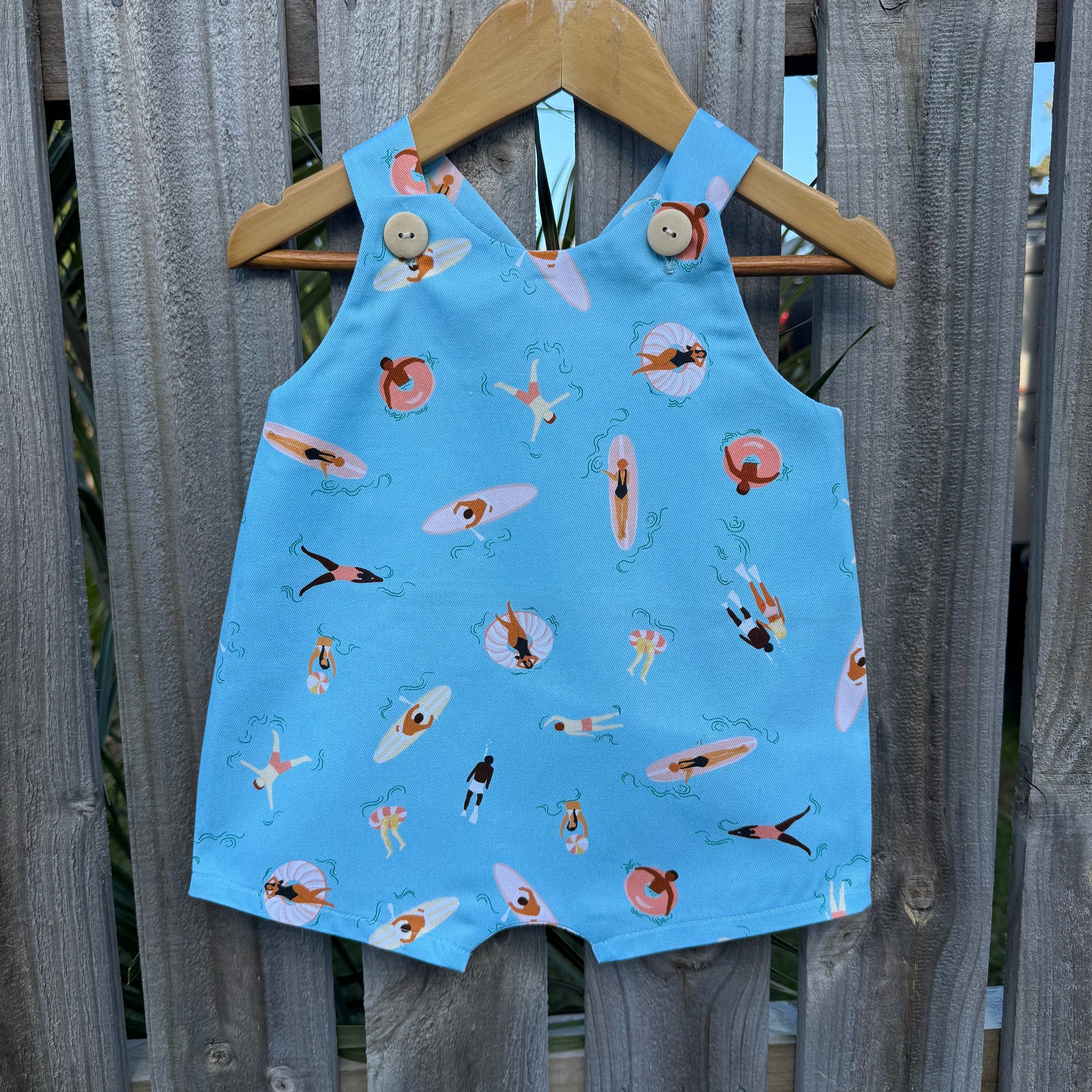 Baby boys overalls , beach fabric , size 0