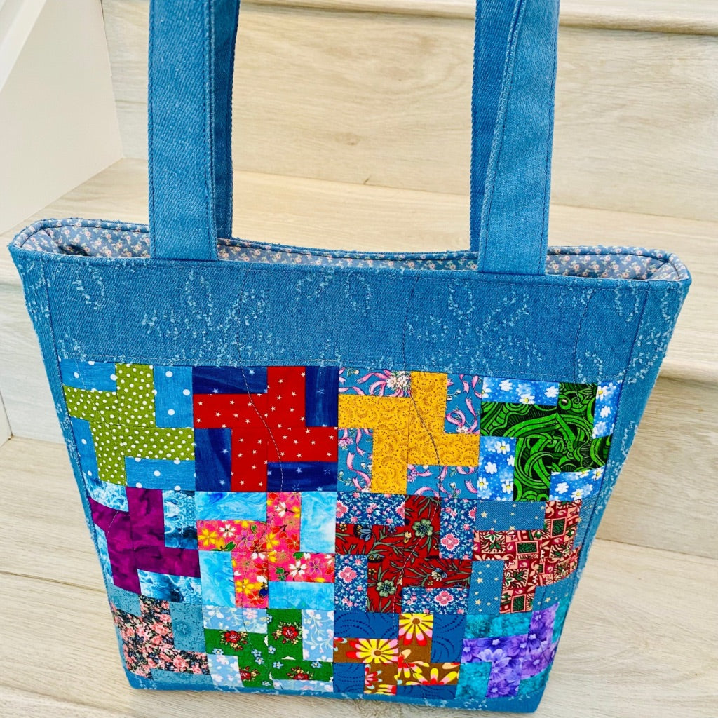 Whirlwind blues denim tote