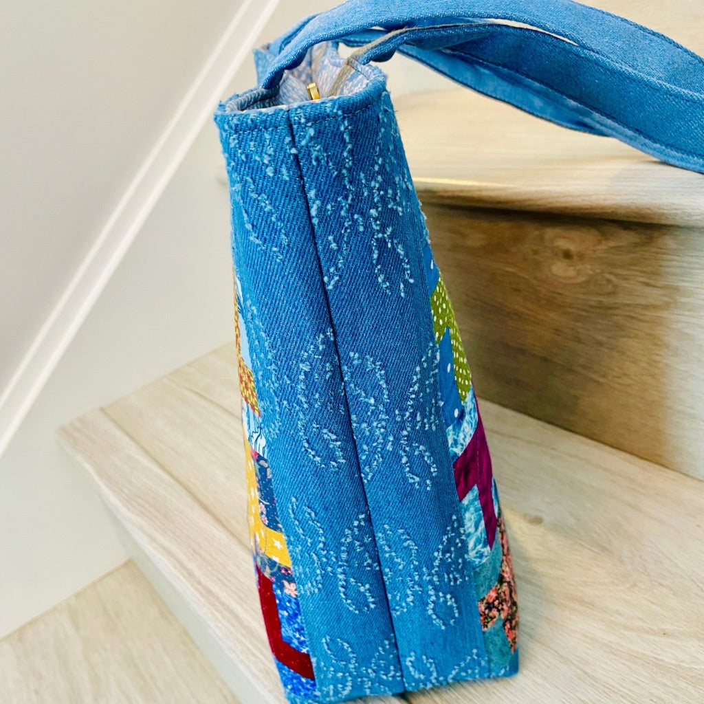 Whirlwind blues denim tote