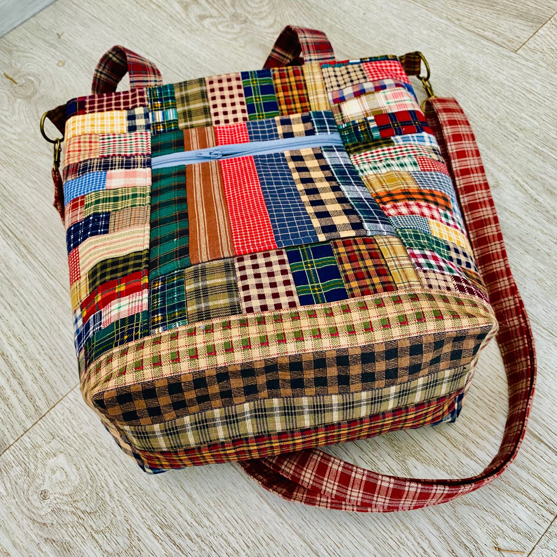 Plaid and checks harvest tote