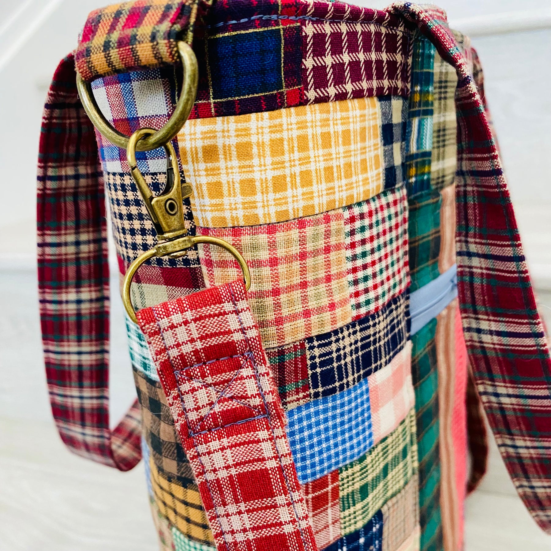 Plaid and checks harvest tote