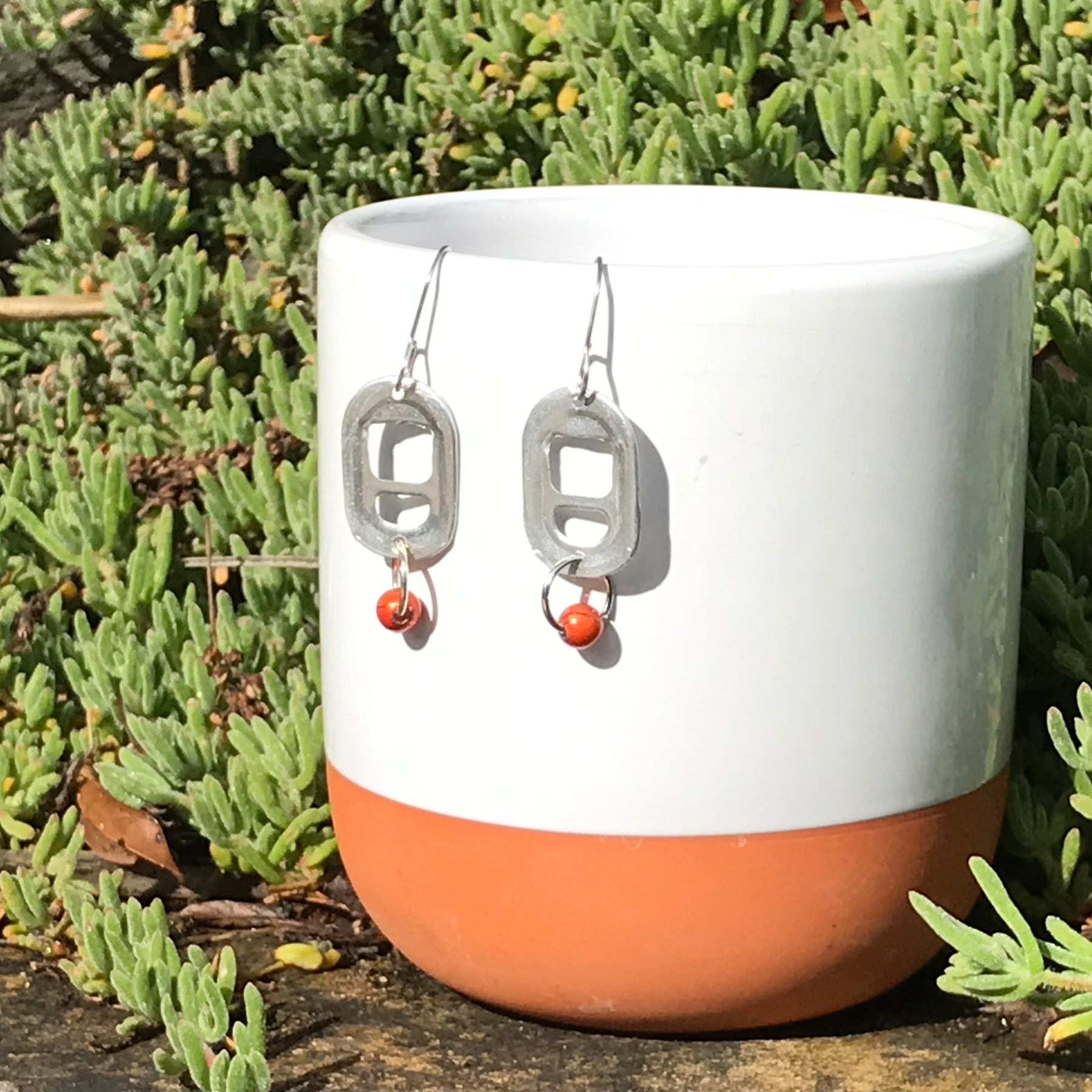 Handmade Upcyled Can Pop Top earrings - orange
