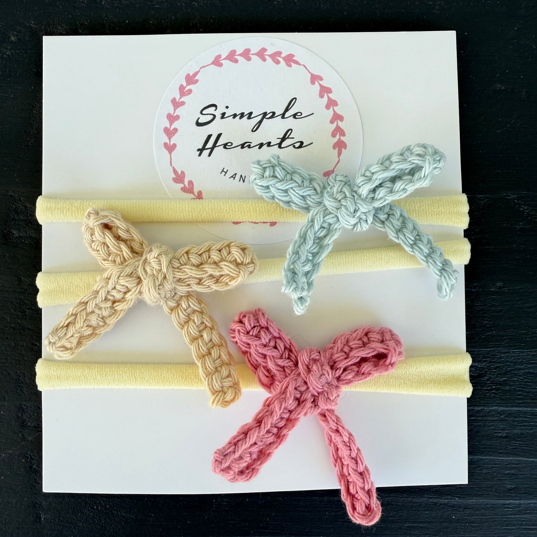 Crocheted bow headband set for baby