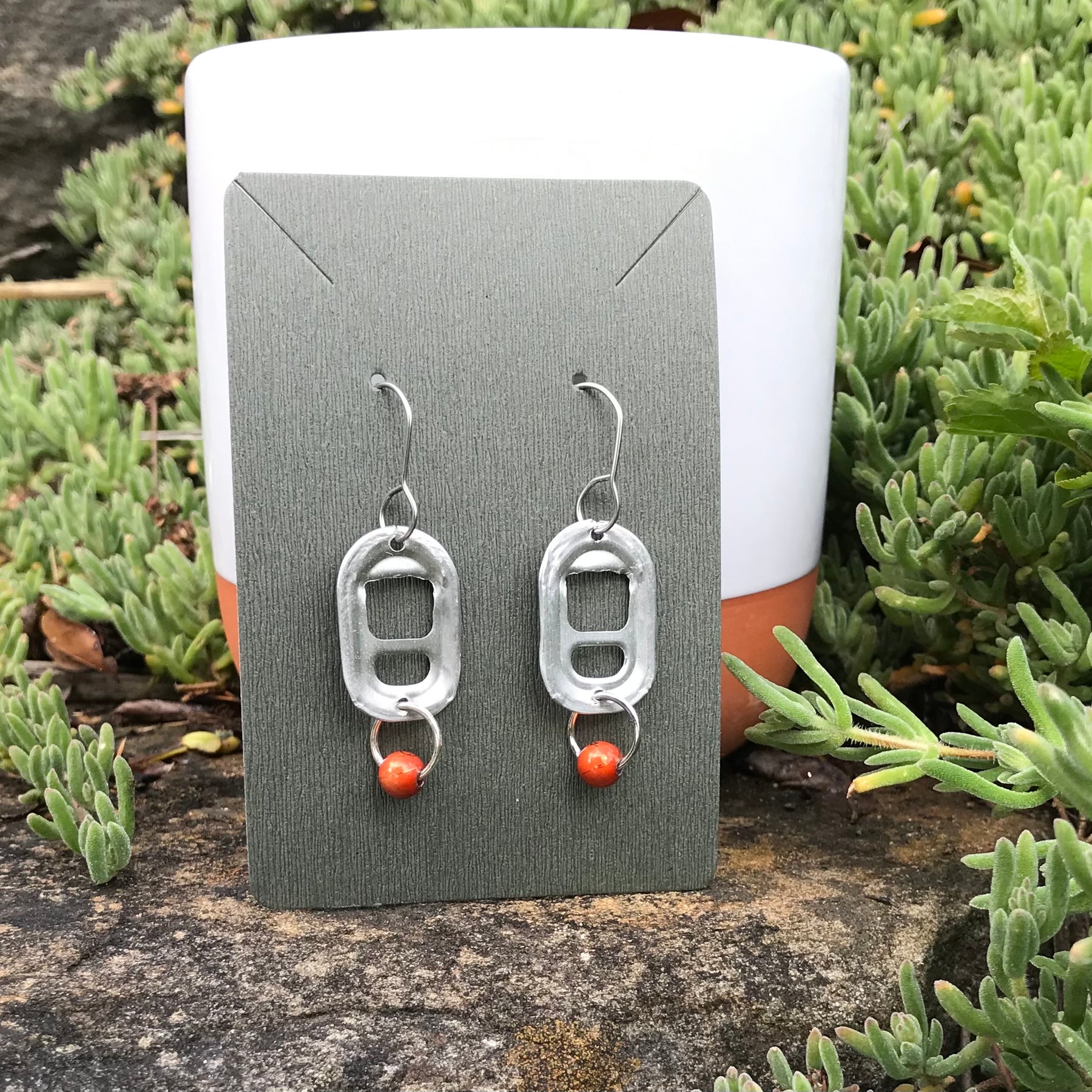 Handmade Upcyled Can Pop Top earrings - orange