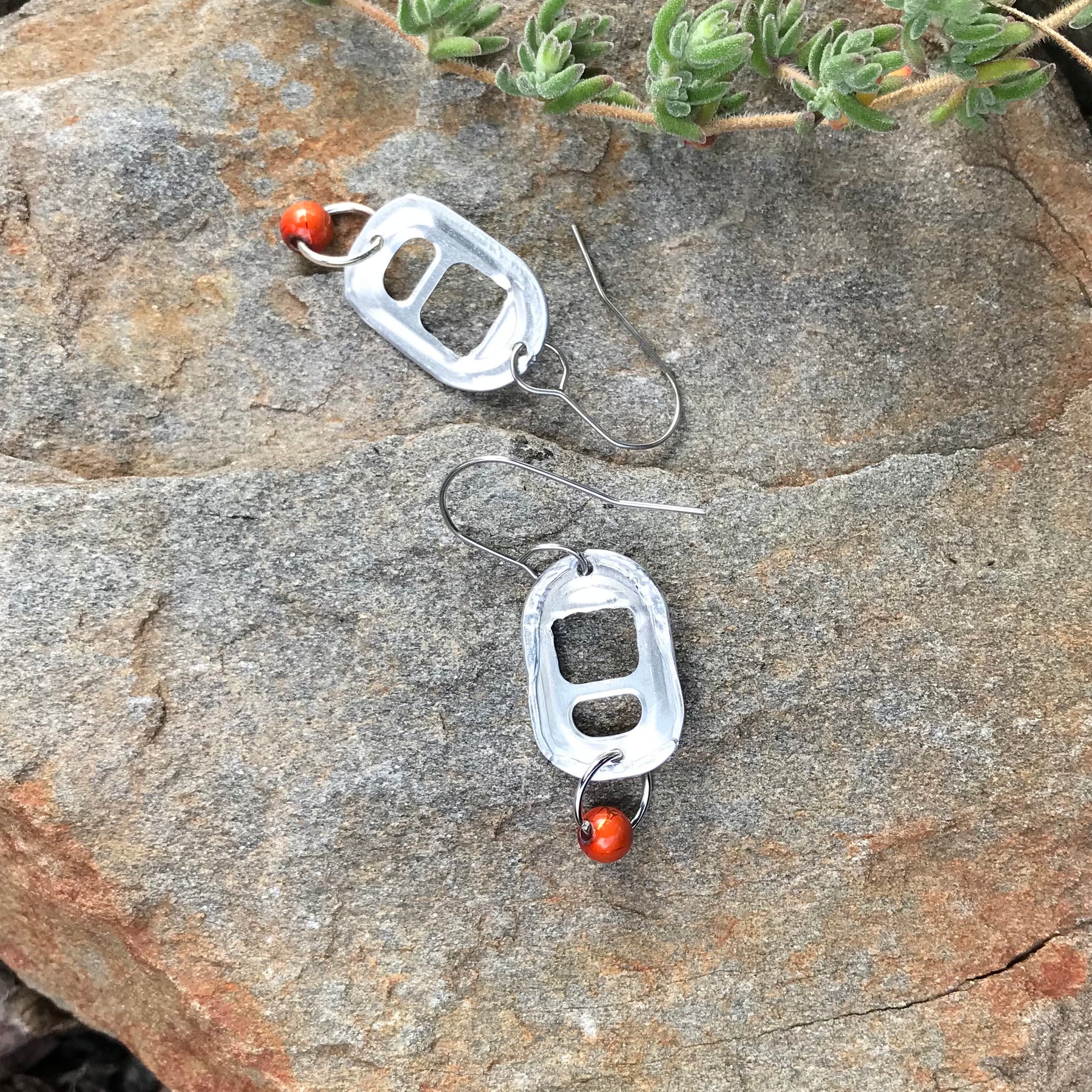 Handmade Upcyled Can Pop Top earrings - orange