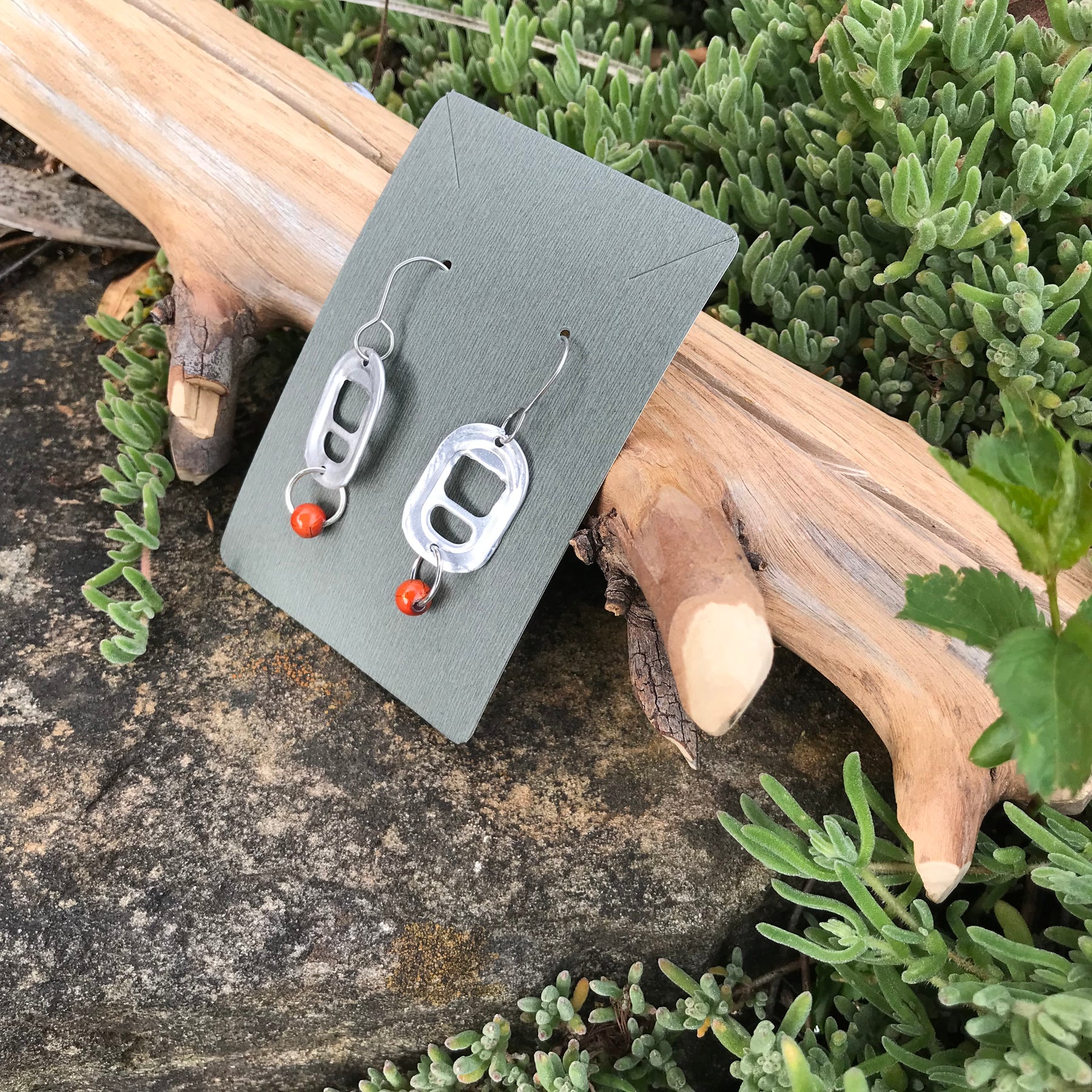 Handmade Upcyled Can Pop Top earrings - orange
