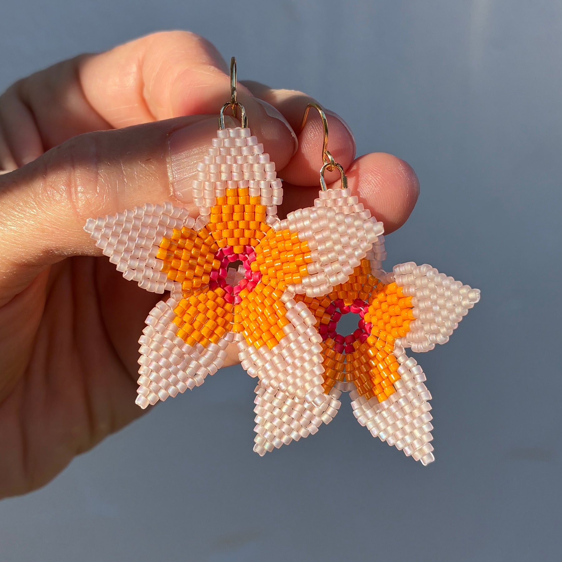 Seed Bead earrings - Frangipani (pink)