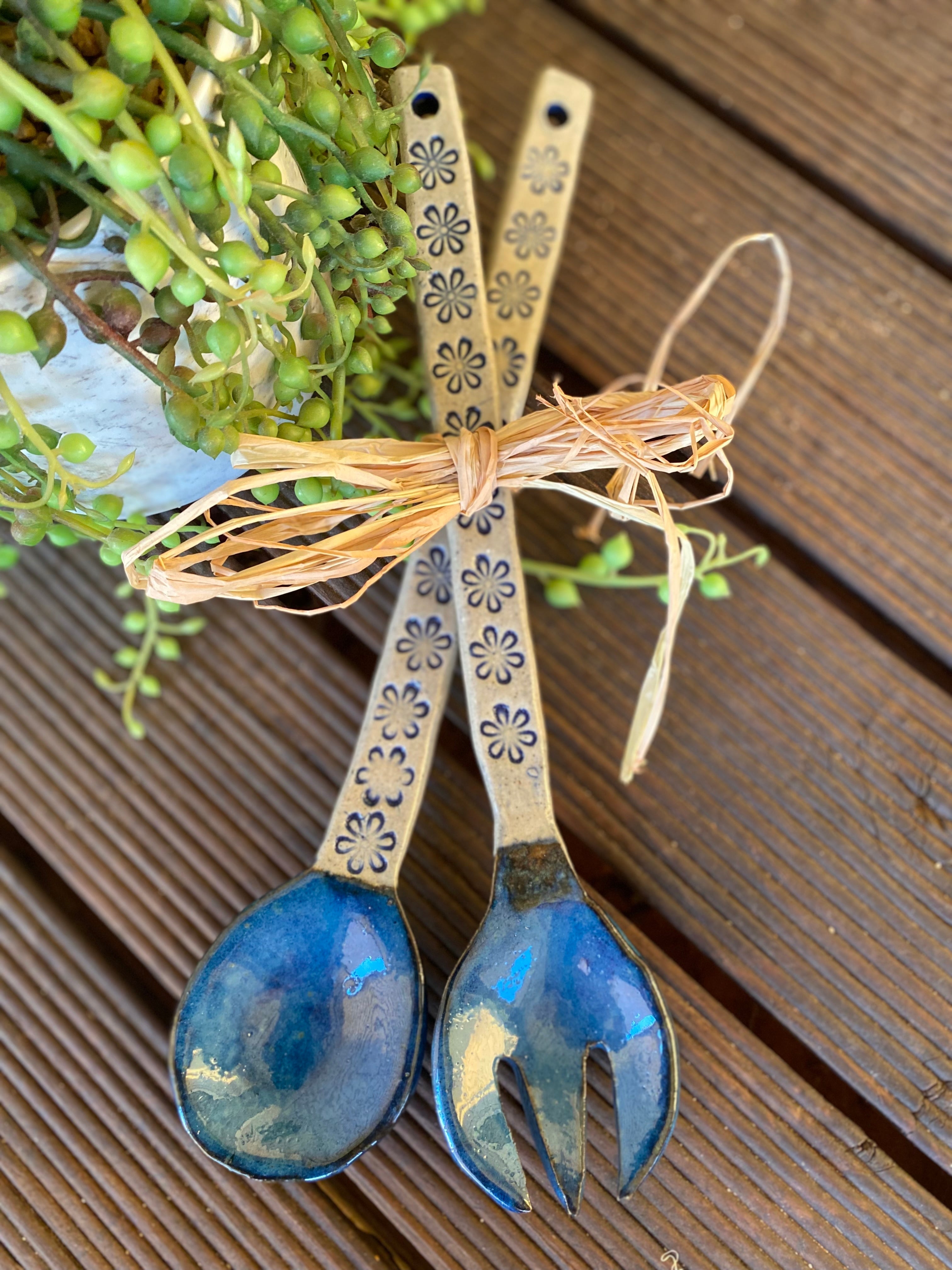 Ceramic Salad Servers / Handmade Pottery