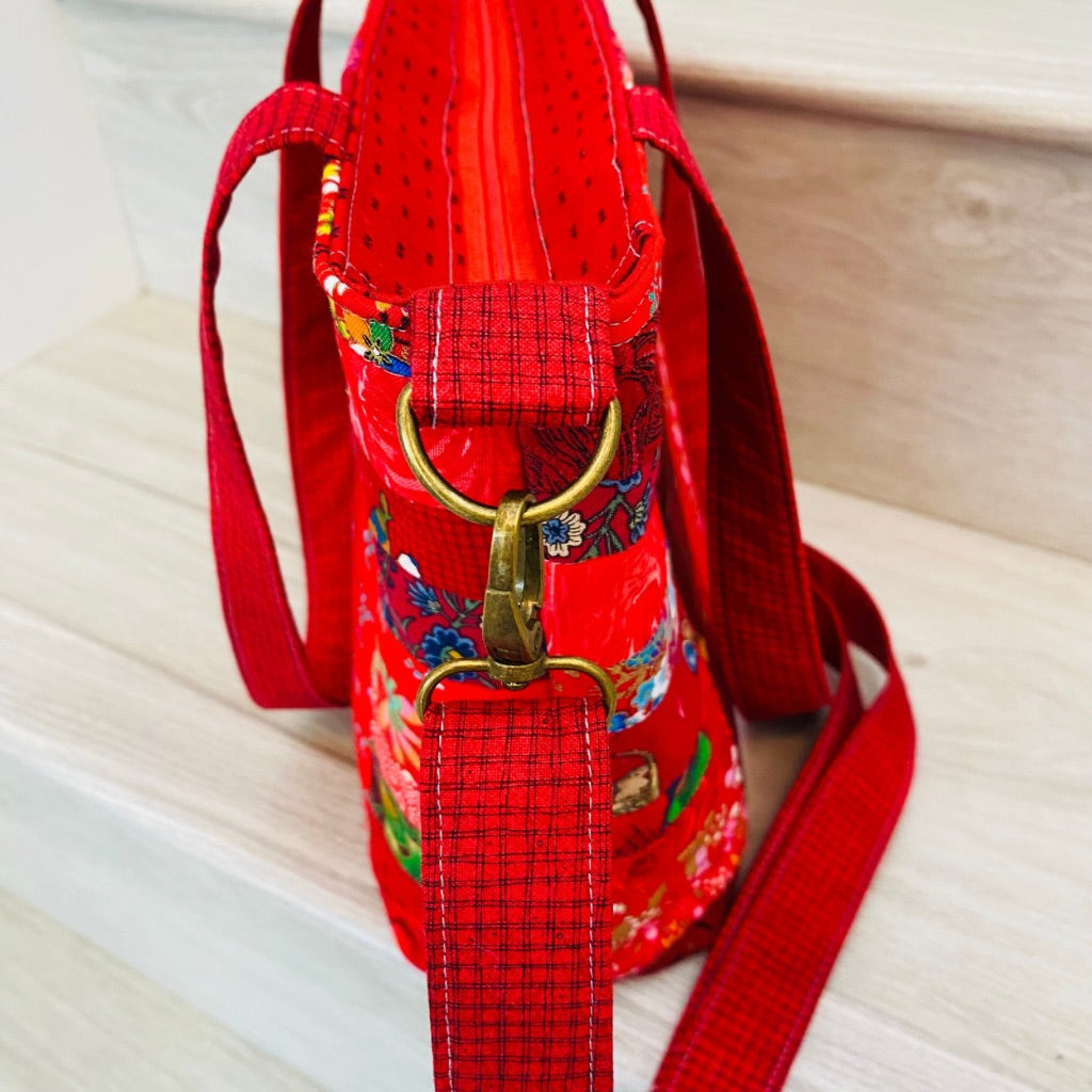 Cherry Jubilee crossbody patchwork tote