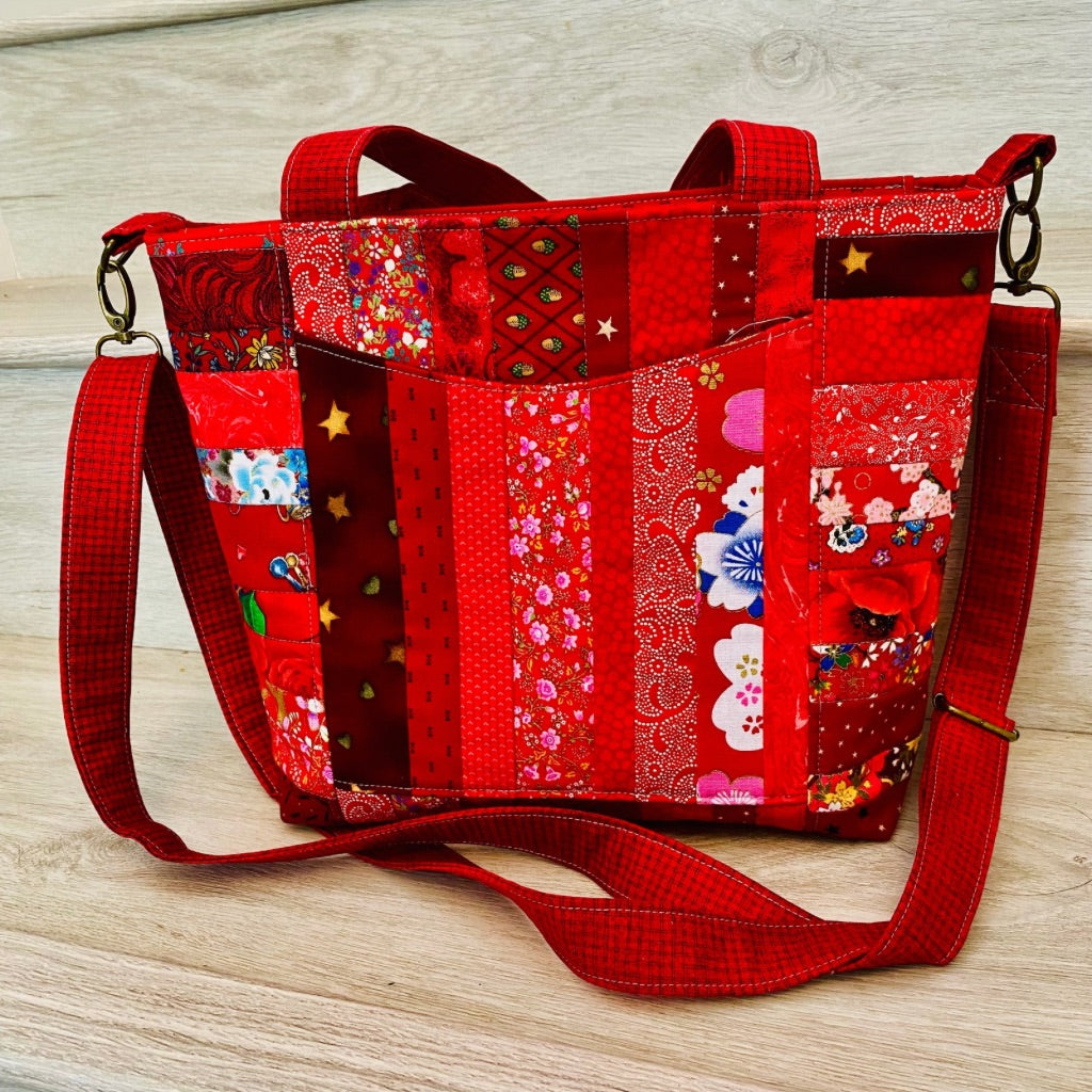 Cherry Jubilee crossbody patchwork tote