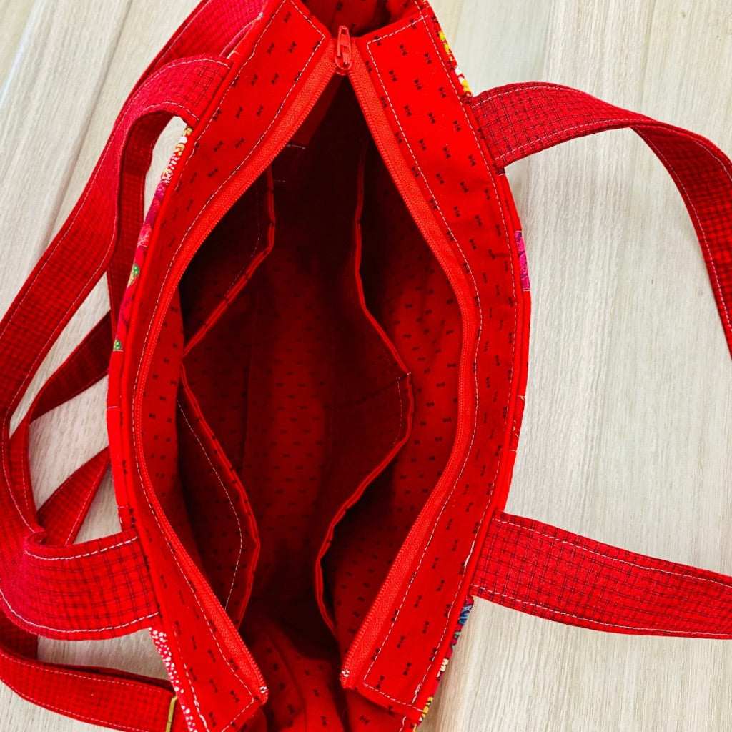 Cherry Jubilee crossbody patchwork tote