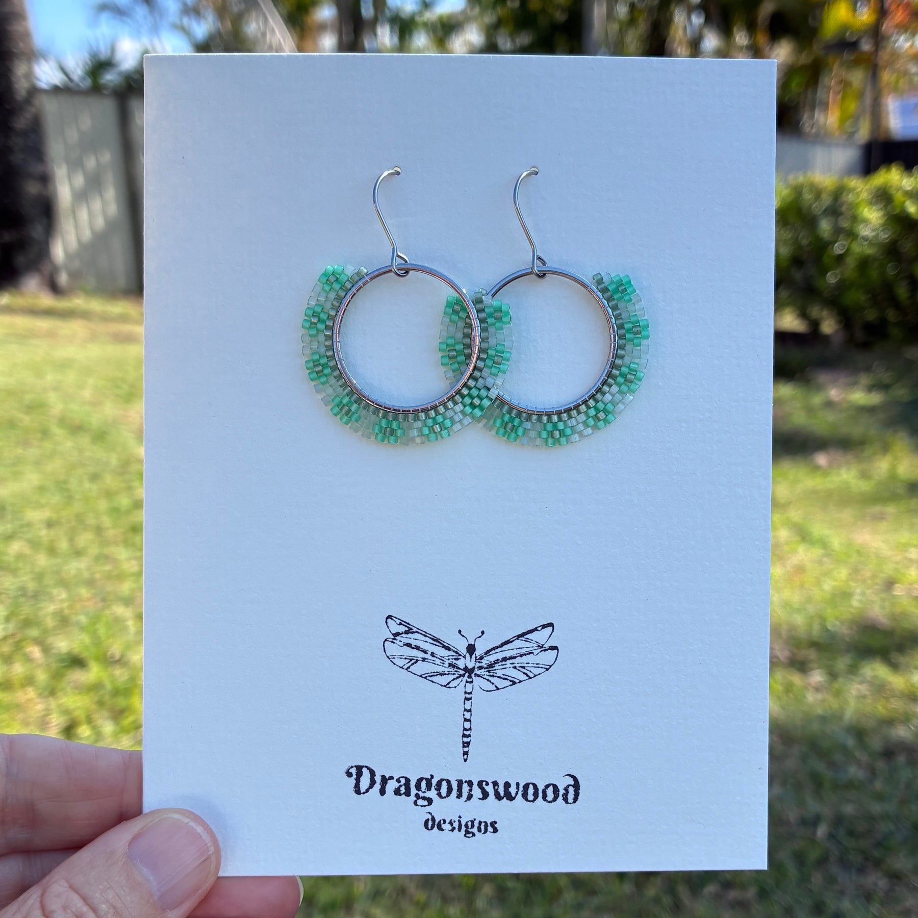 Seed Bead earrings - Mint green hoops