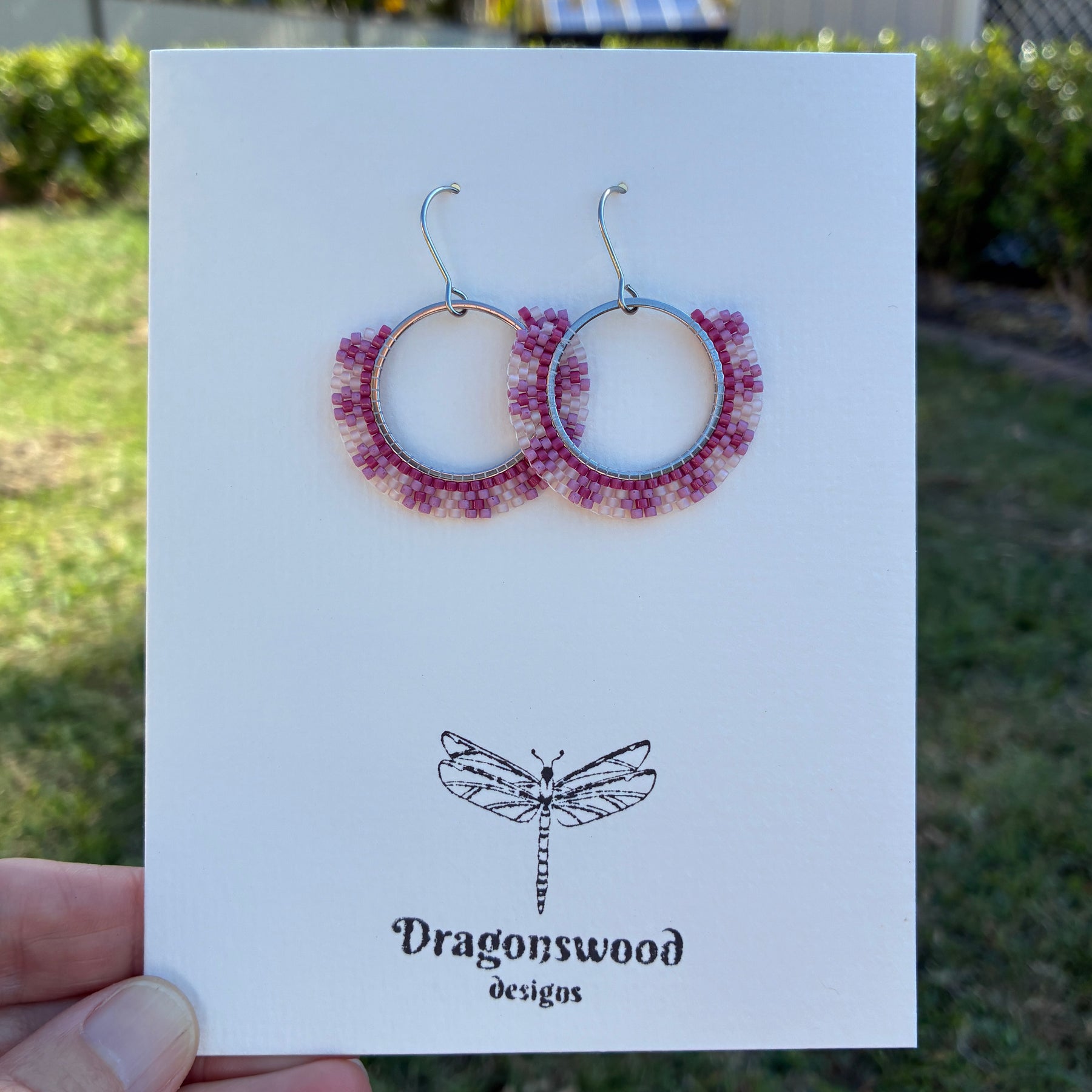 Seed Bead earrings - Rose Hoops