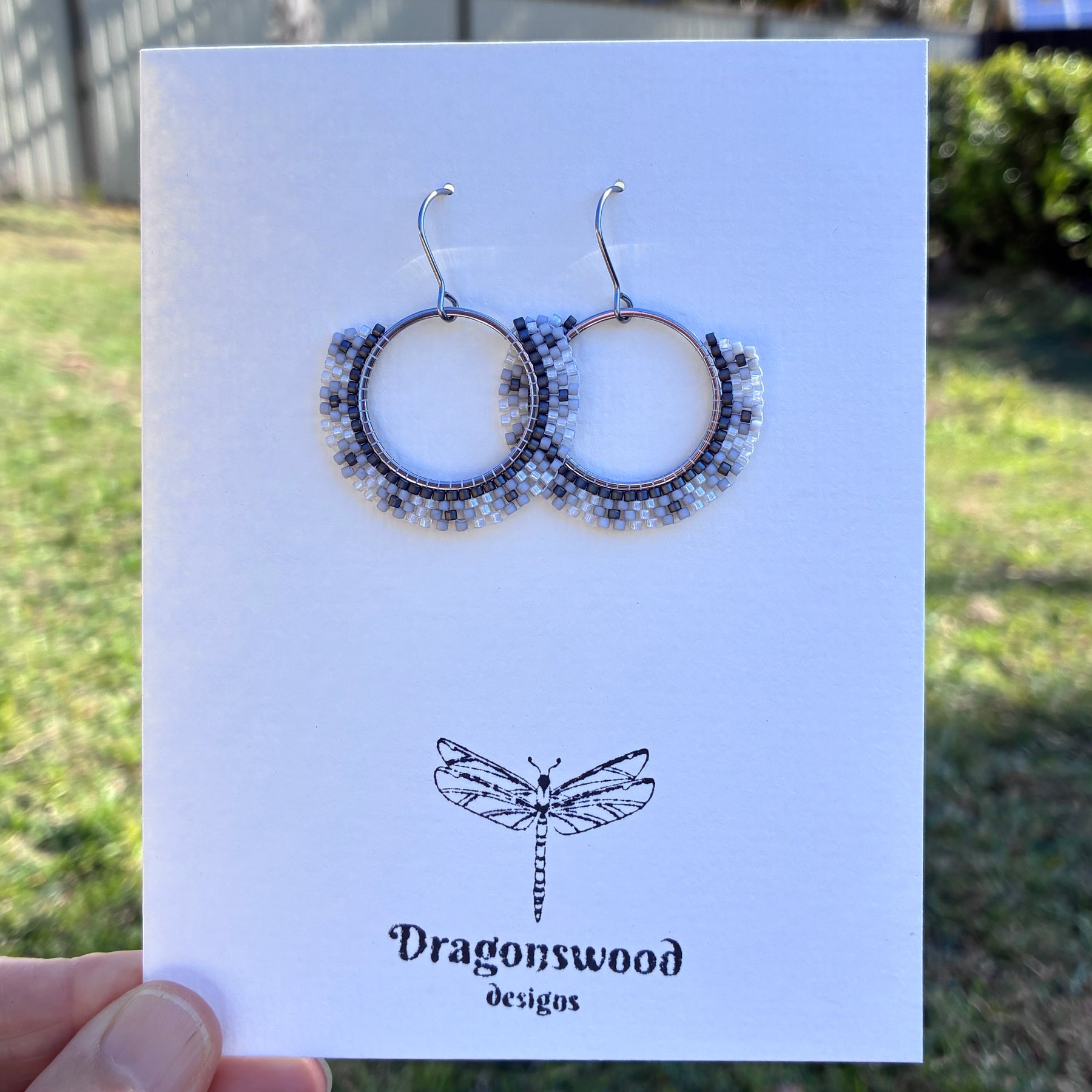 Seed Bead earrings - Pewter Hoops