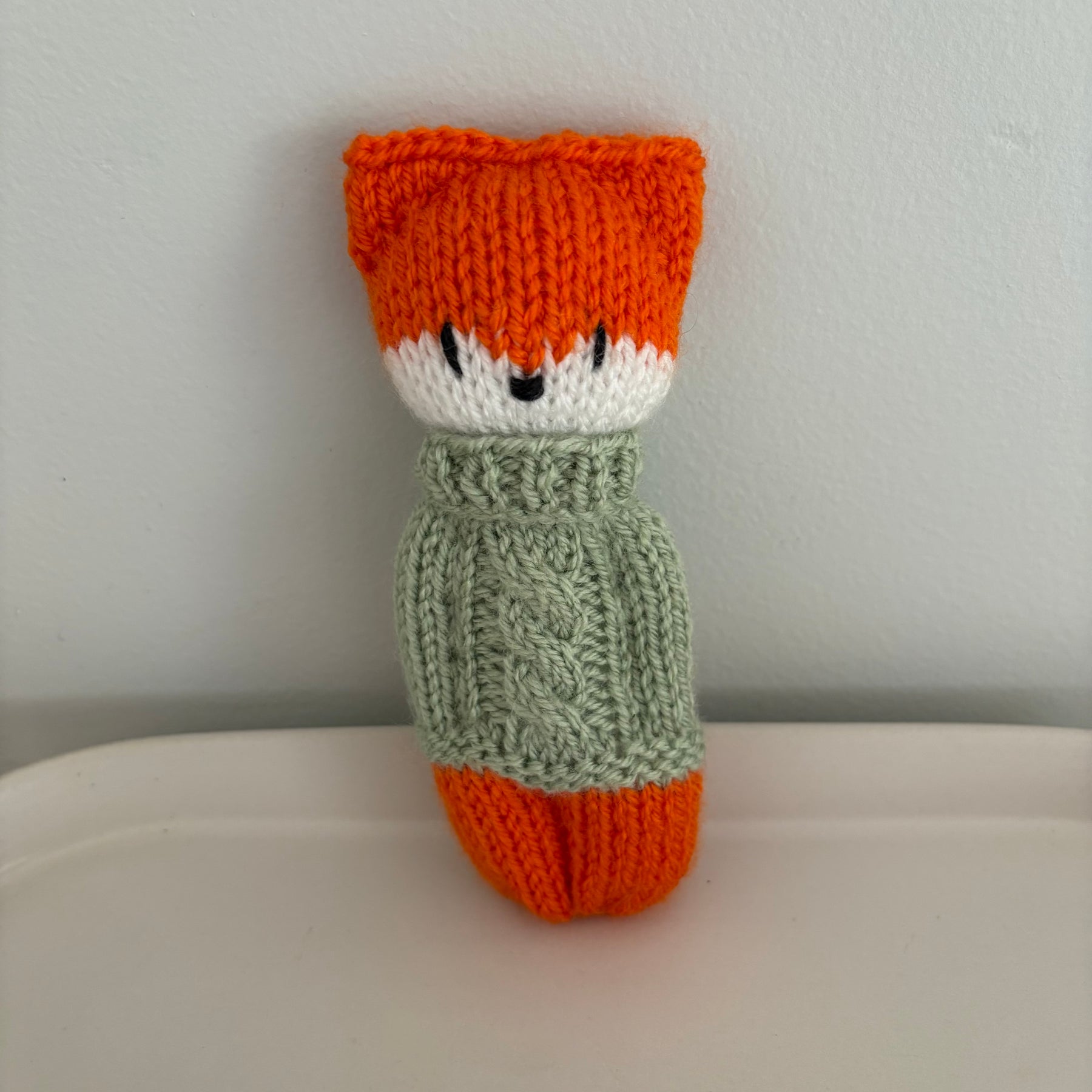 handknitted little fox, pocket buddy, ready to ship