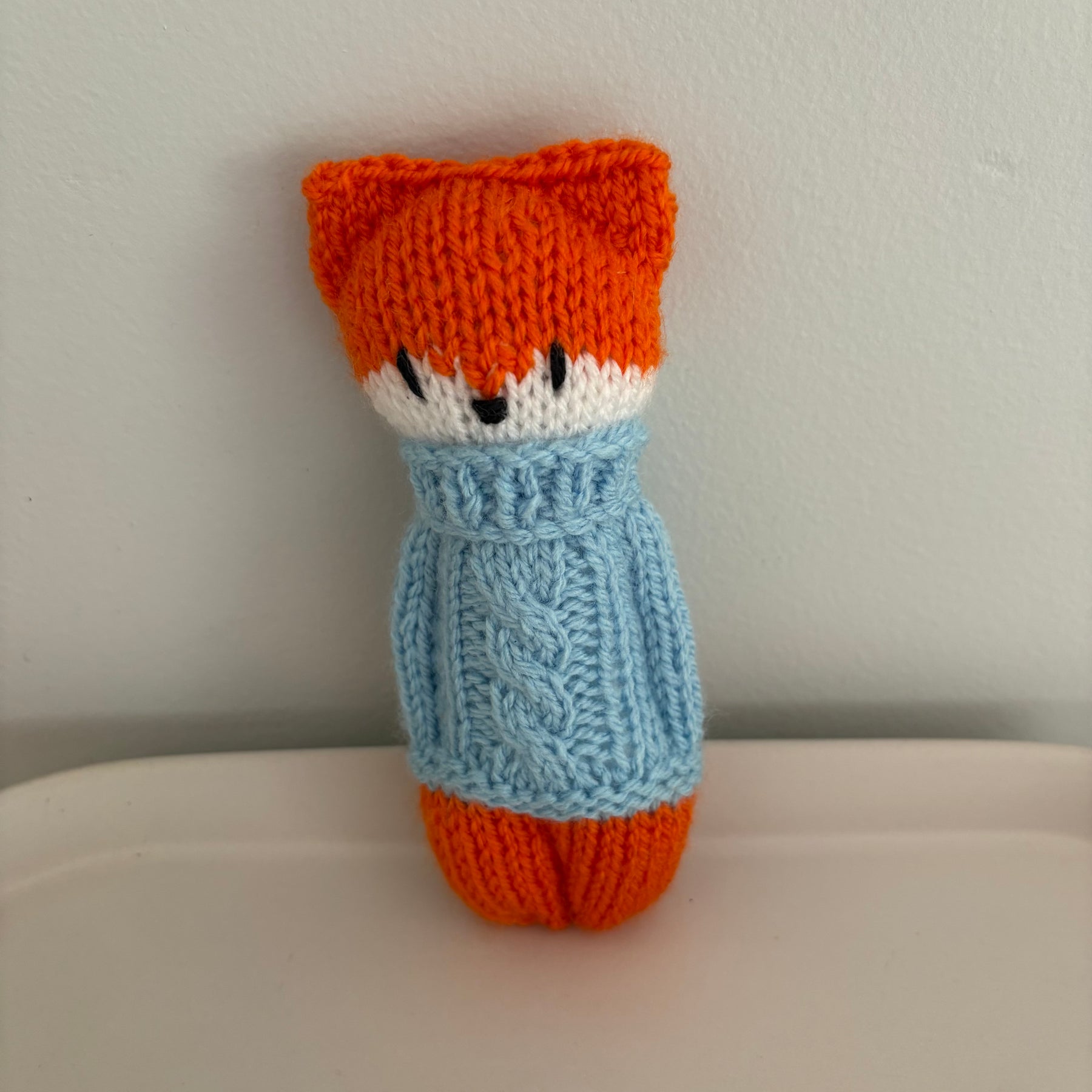 handknitted little fox, pocket buddy, ready to ship