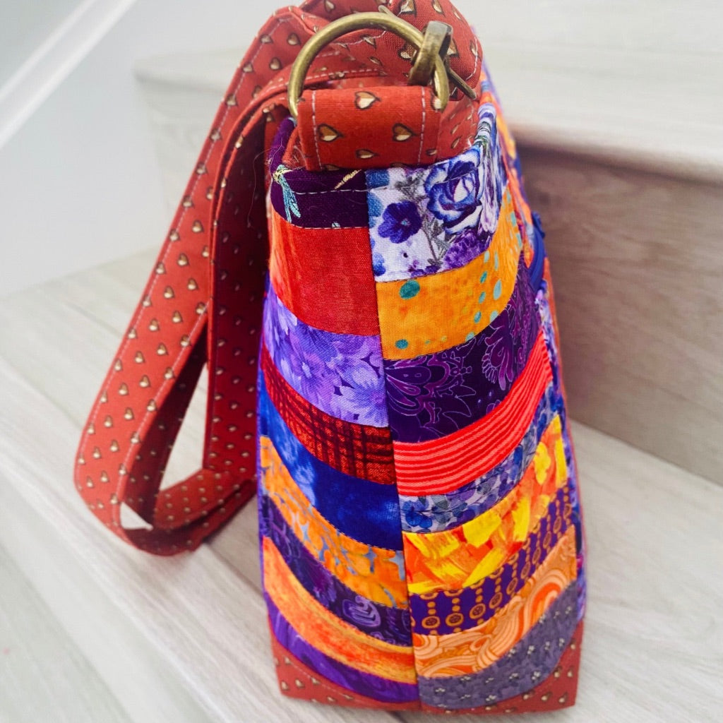 Violet Ember crossbody patchwork bag