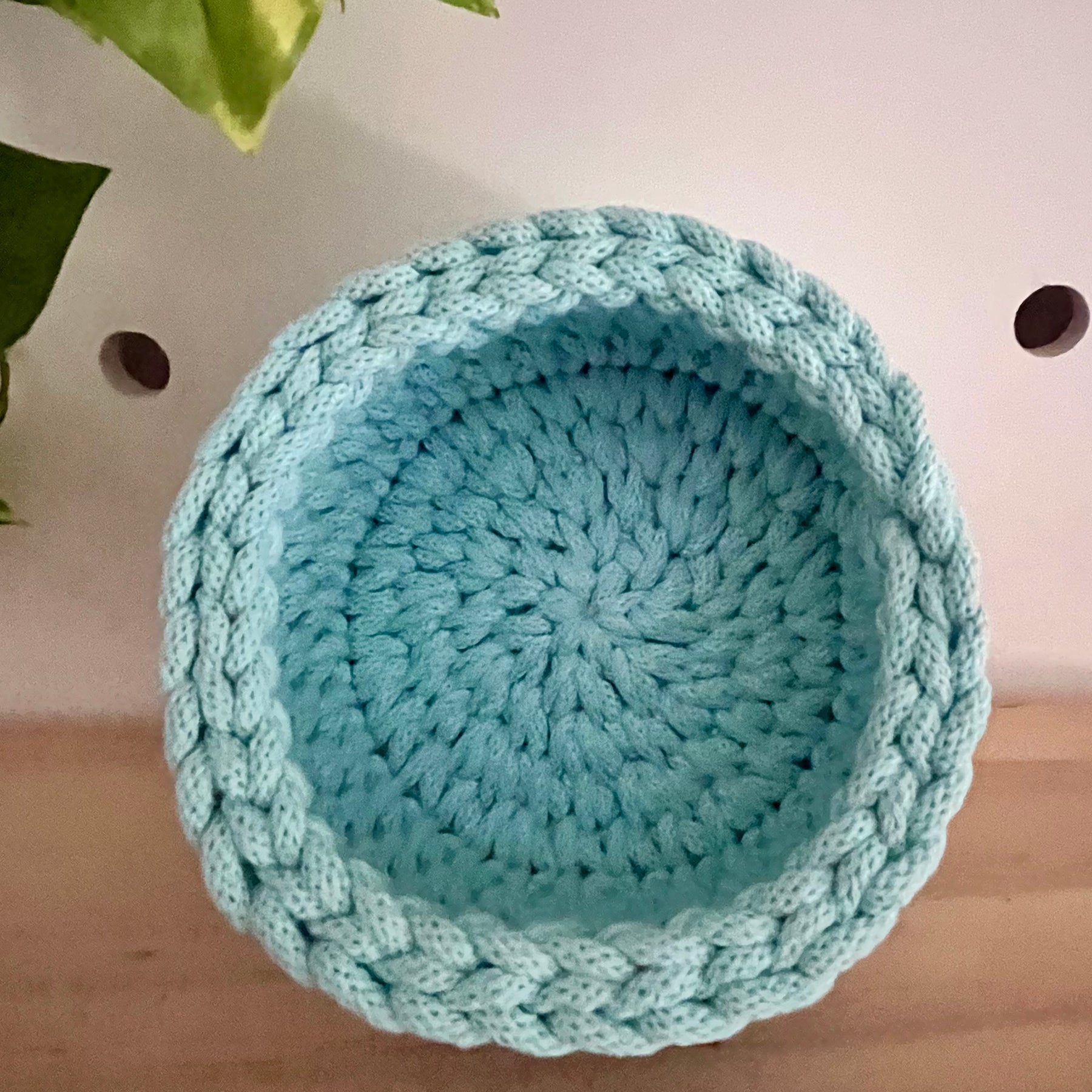 Handmade crochet basket - small - colour Celeste