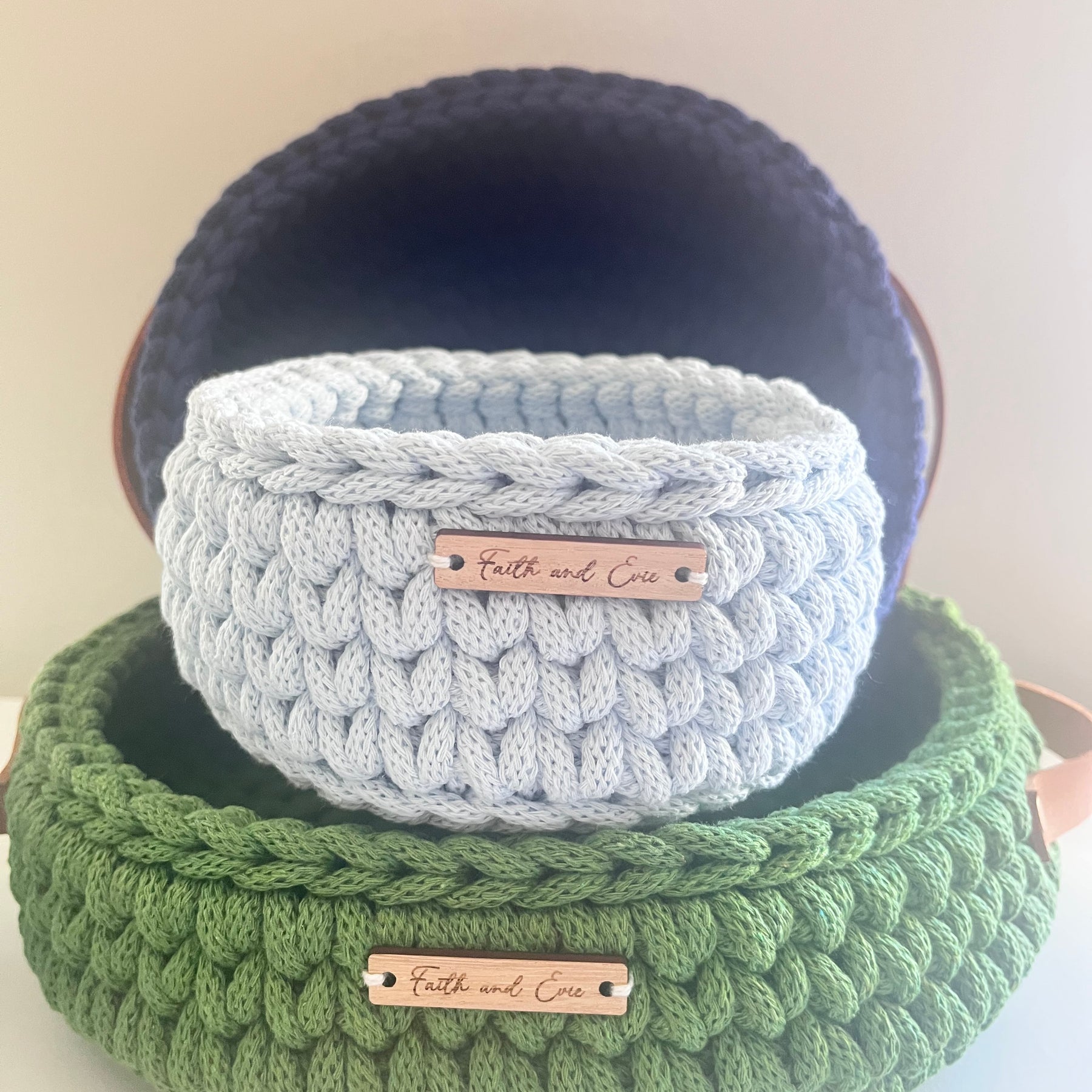 Handmade crochet basket - small - powder blue