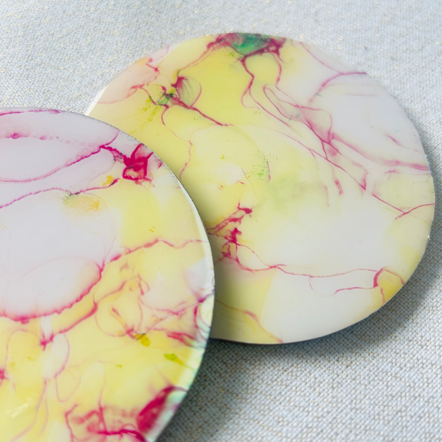 Resin/Alcohol Ink Drink Coasters (Set of 2) Lime & Lemon