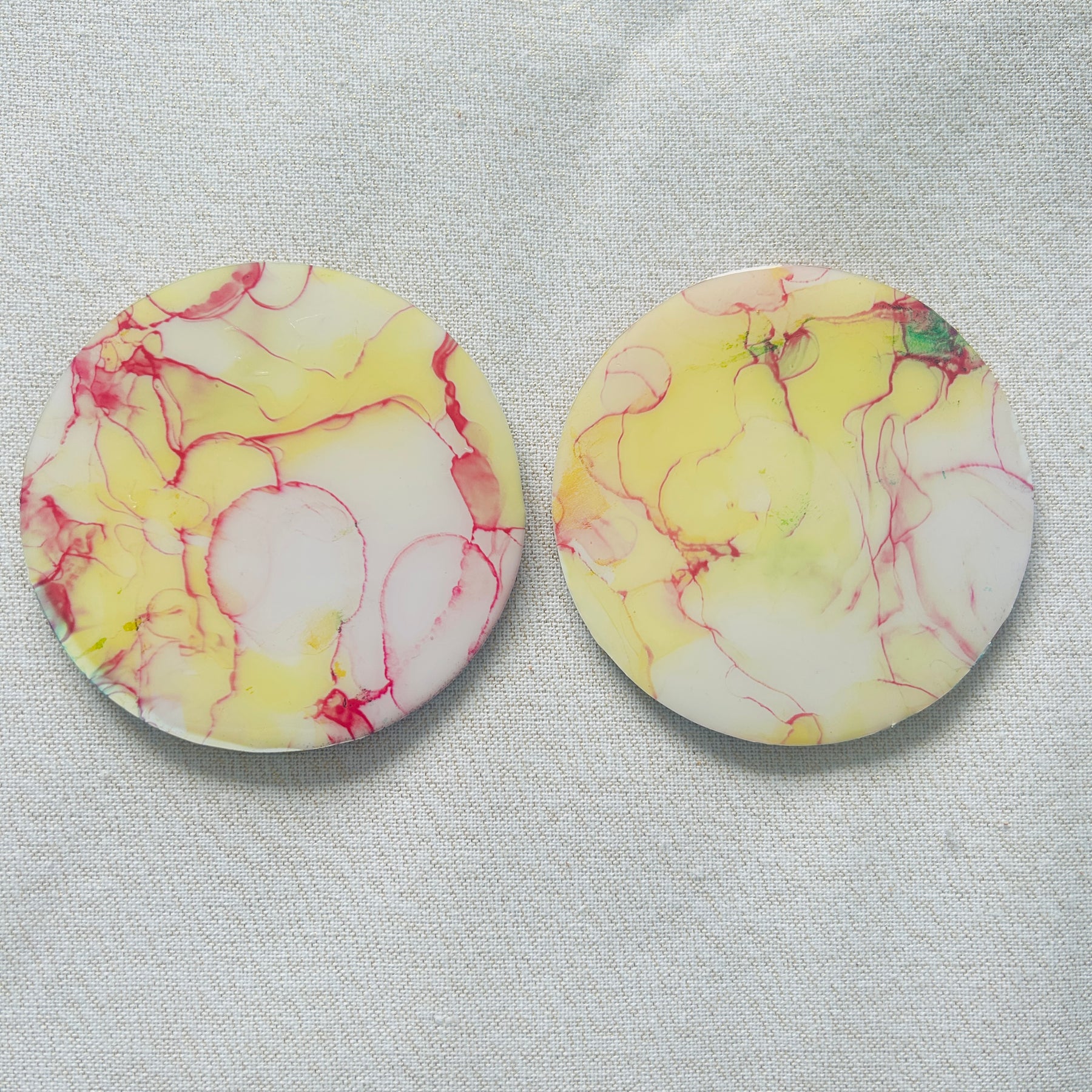 Resin/Alcohol Ink Drink Coasters (Set of 2) Lime & Lemon