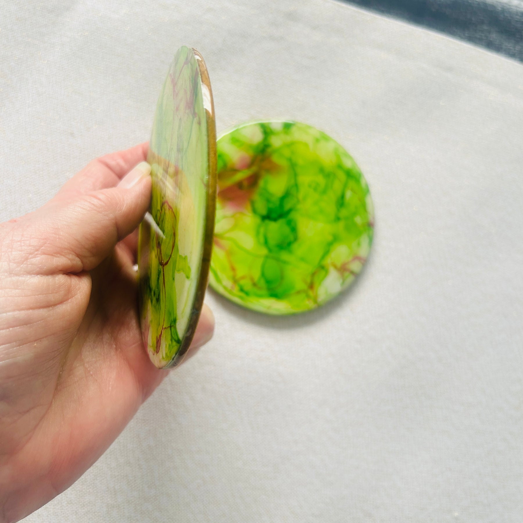 Resin/Alcohol Ink Drink Coasters (Set of 2) Lime & Lemon