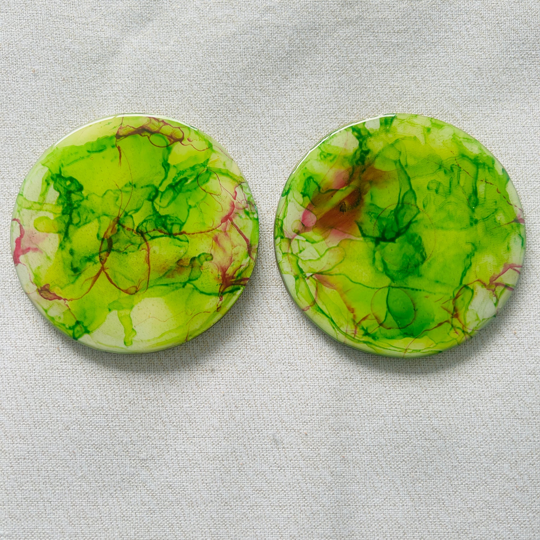 Resin/Alcohol Ink Drink Coasters (Set of 2) Lime & Lemon