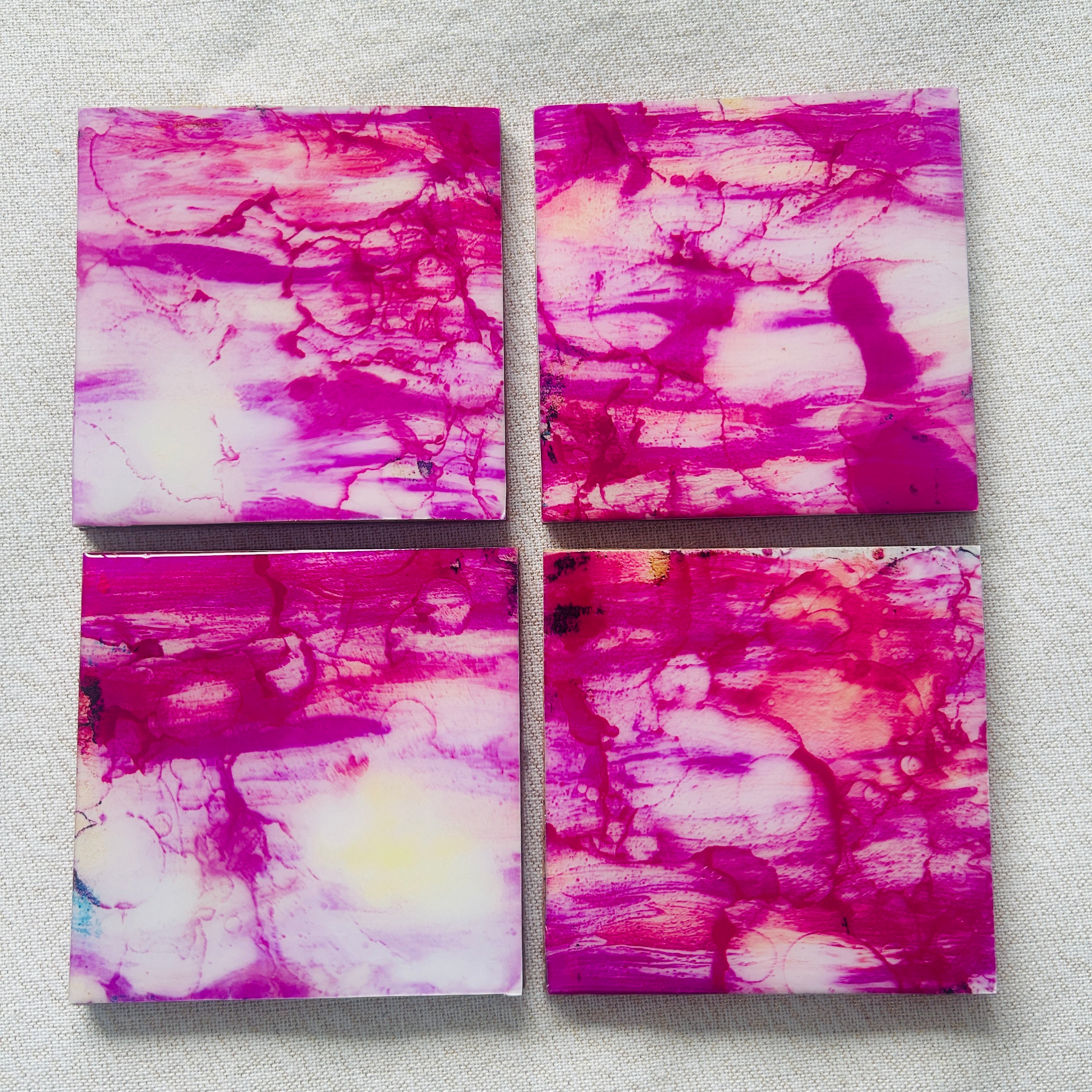Resin/Alcohol Ink Drink Coasters (Set of 2) Hot Pink