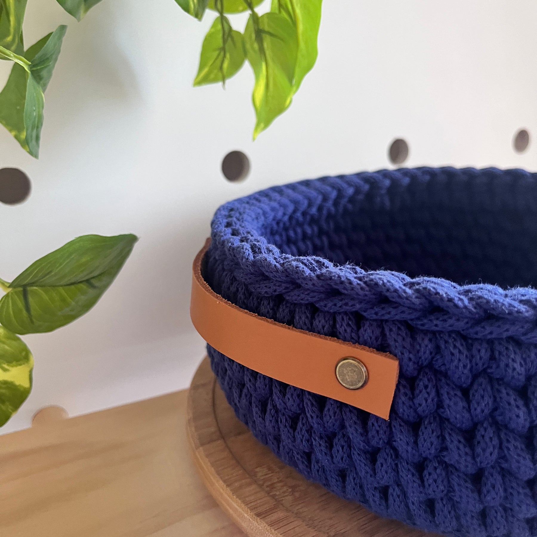 Handmade crochet handled basket - colour Ink