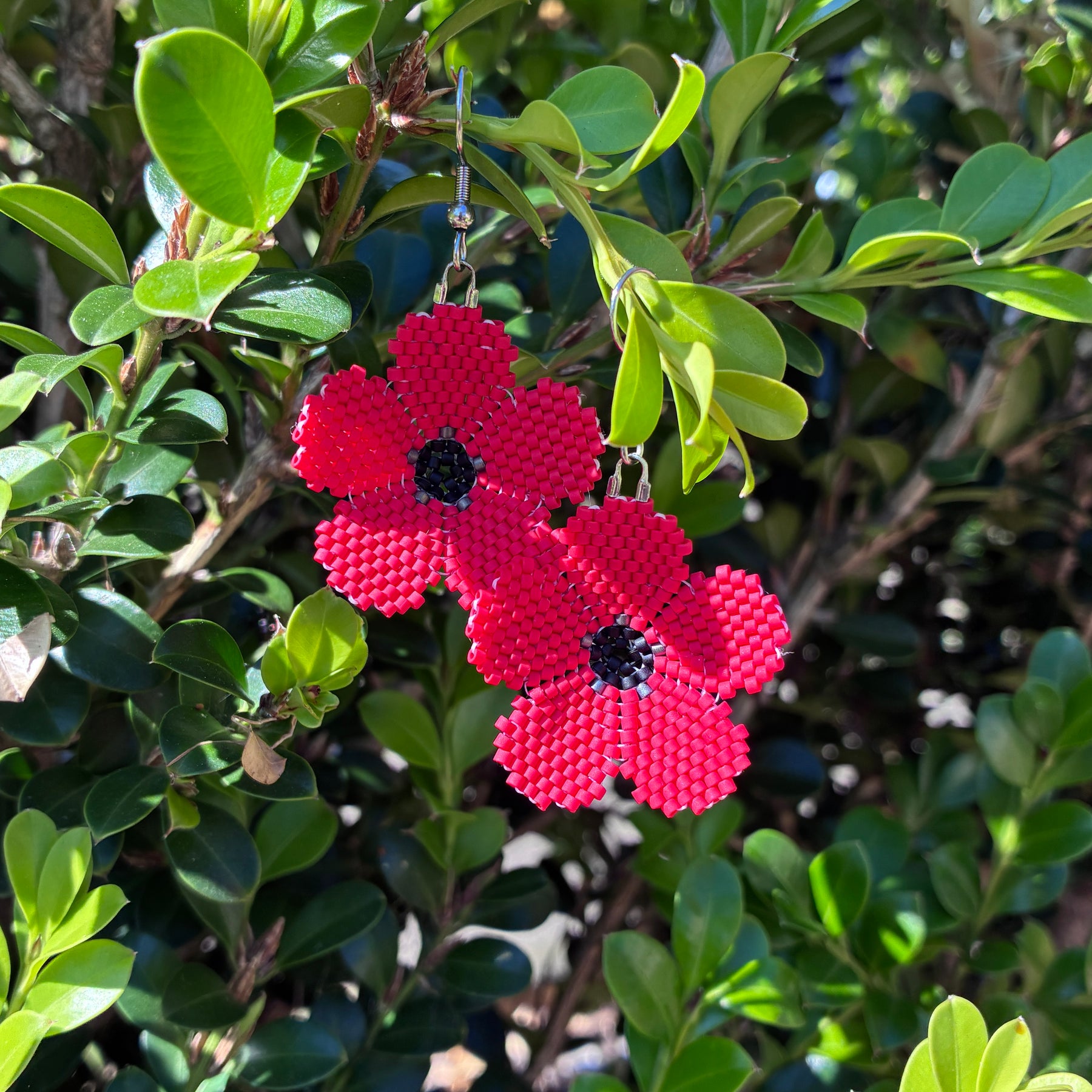 Seed Bead earrings - Poppies