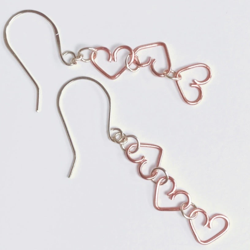 Chain of Hearts rose silver dangle earrings | Anniversary gift | Family | Friendship