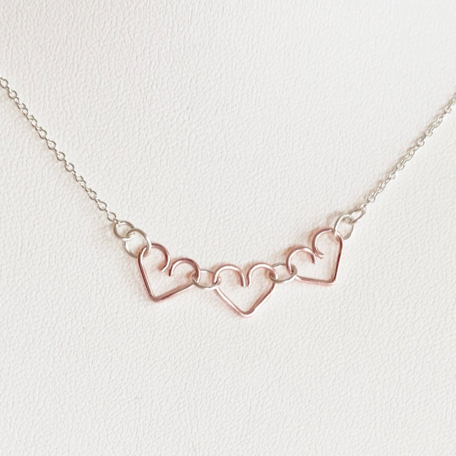 Chain of Hearts silver necklace |  Rose pink or Sterling silver hearts |Wedding jewellery or Anniversary gift