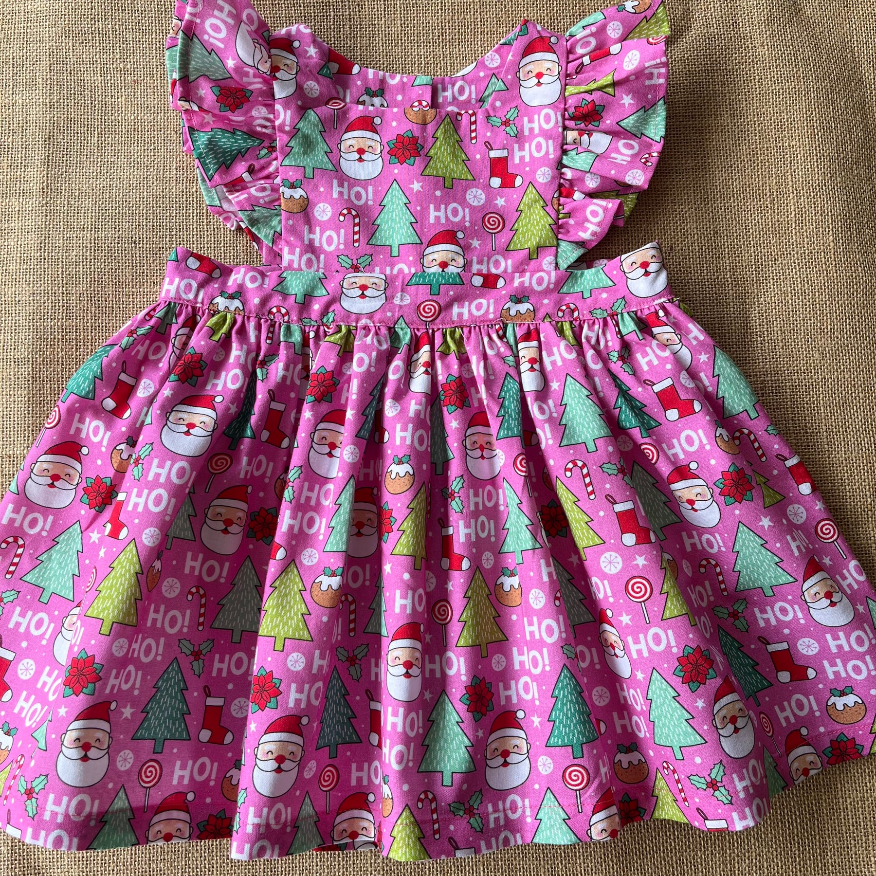Christmas Pinafore Dress | Handmade Toddler Girls Outfit Pink