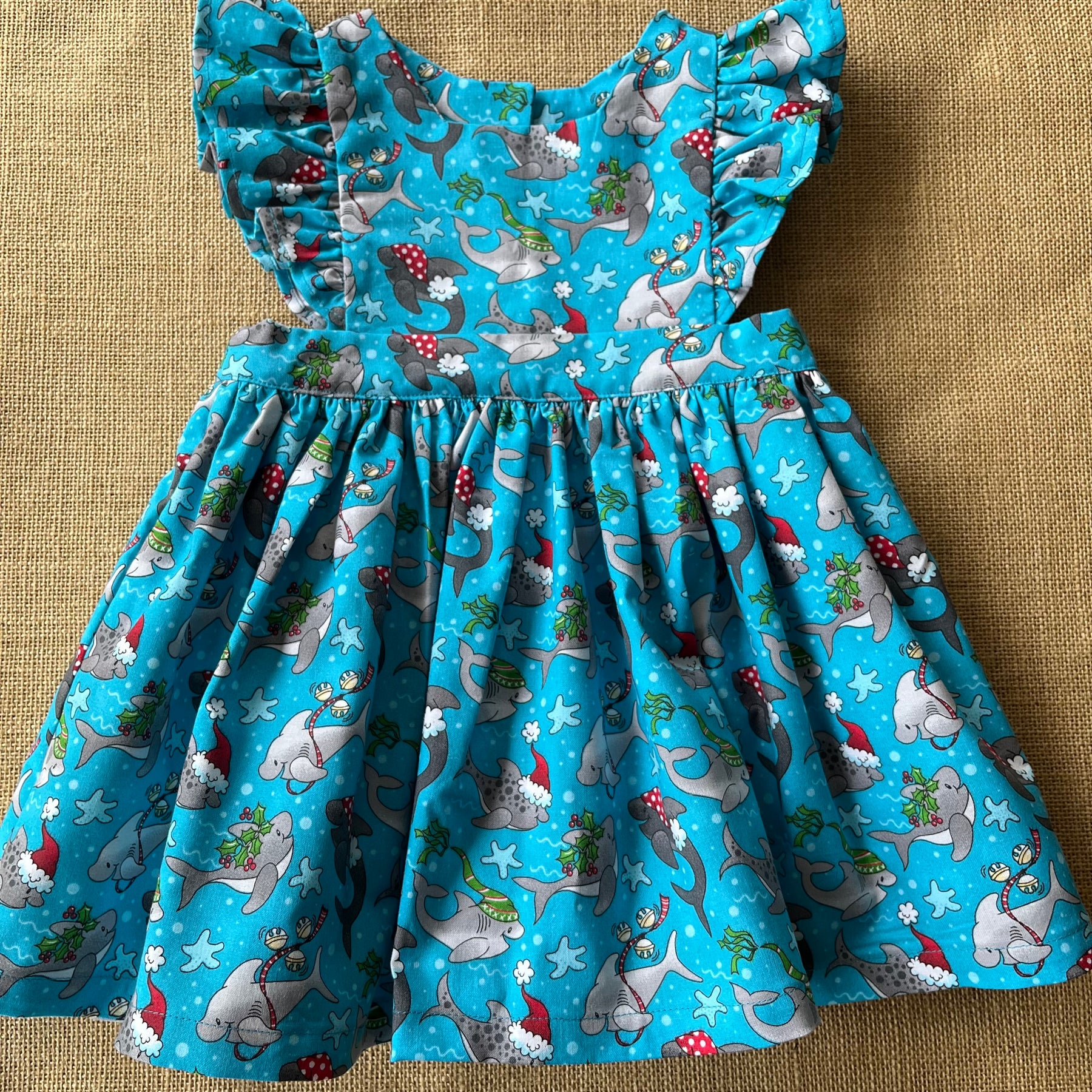 Christmas Pinafore Dress | Handmade Toddler Girls Outfit dolphins