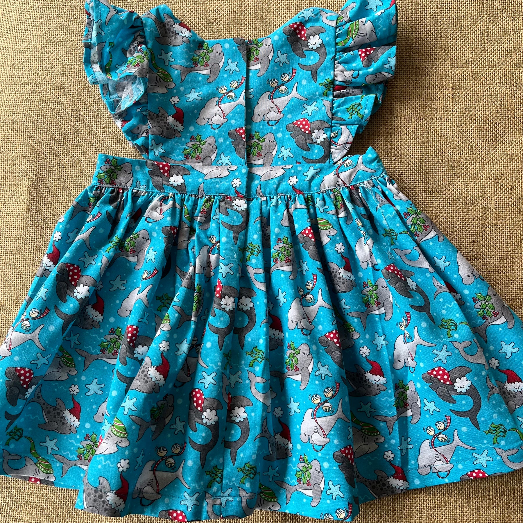 Christmas Pinafore Dress | Handmade Toddler Girls Outfit dolphins