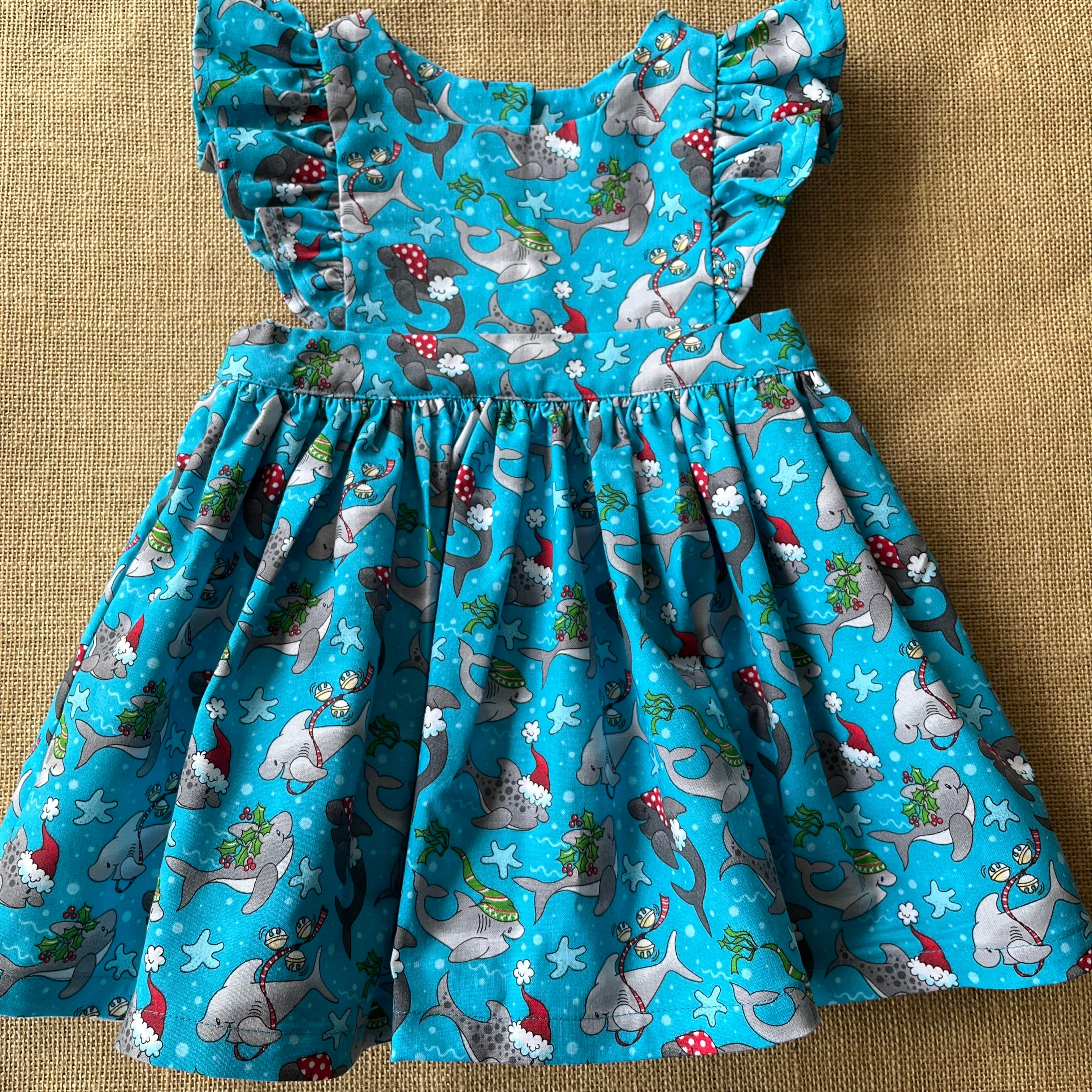 Christmas Pinafore Dress | Handmade Toddler Girls Outfit dolphins