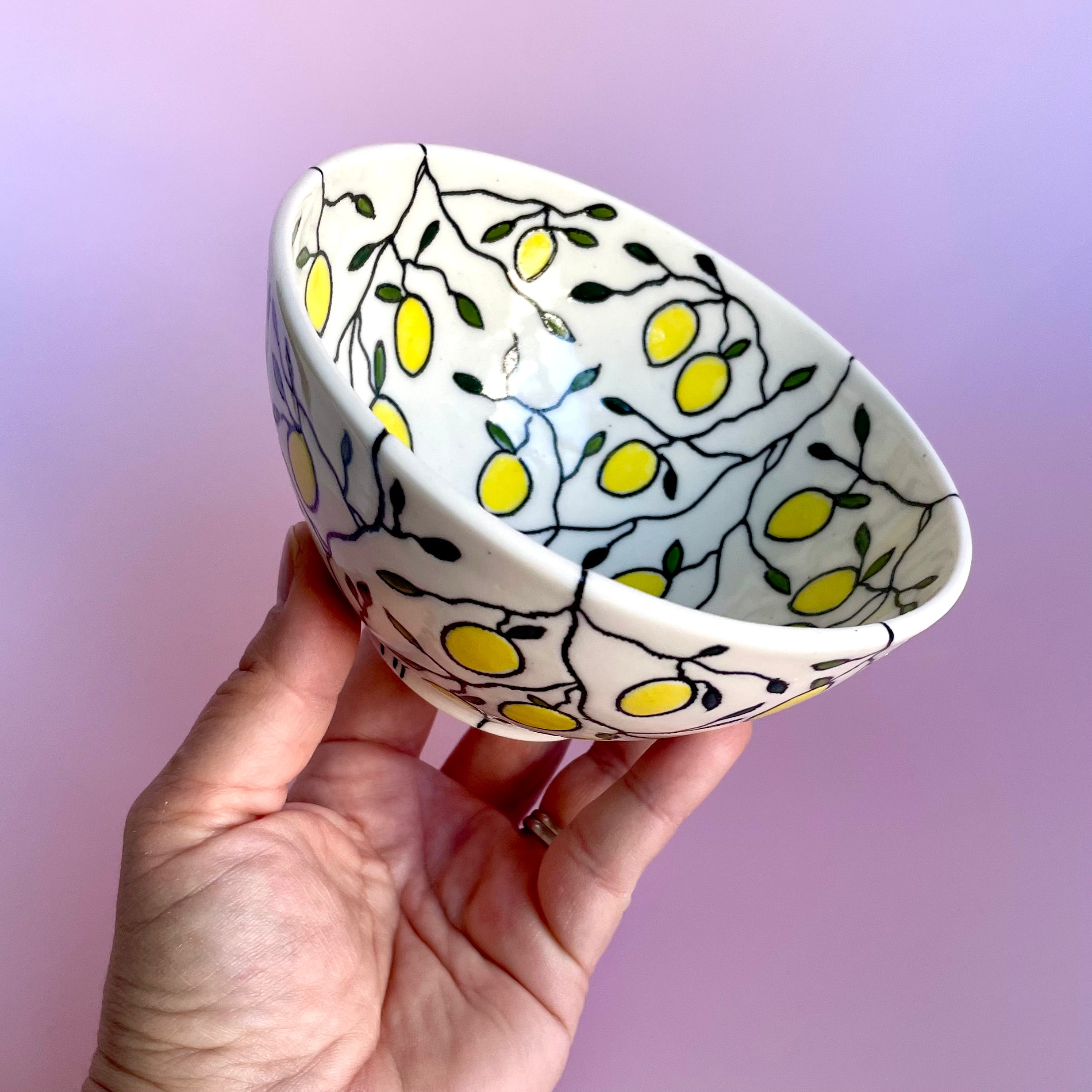 Handmade porcelain ceramic small bowl with lemon design