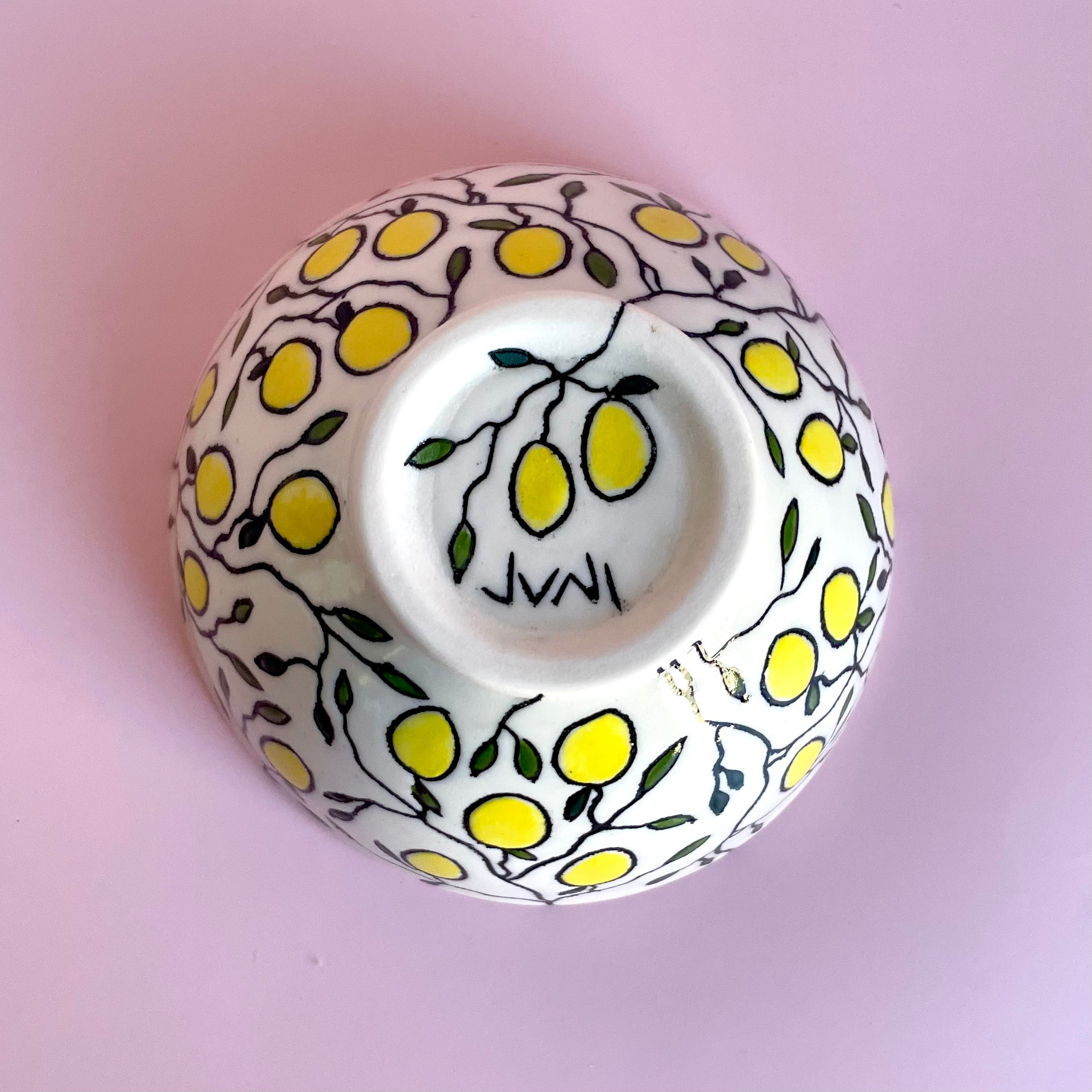 Handmade porcelain ceramic small bowl with lemon design