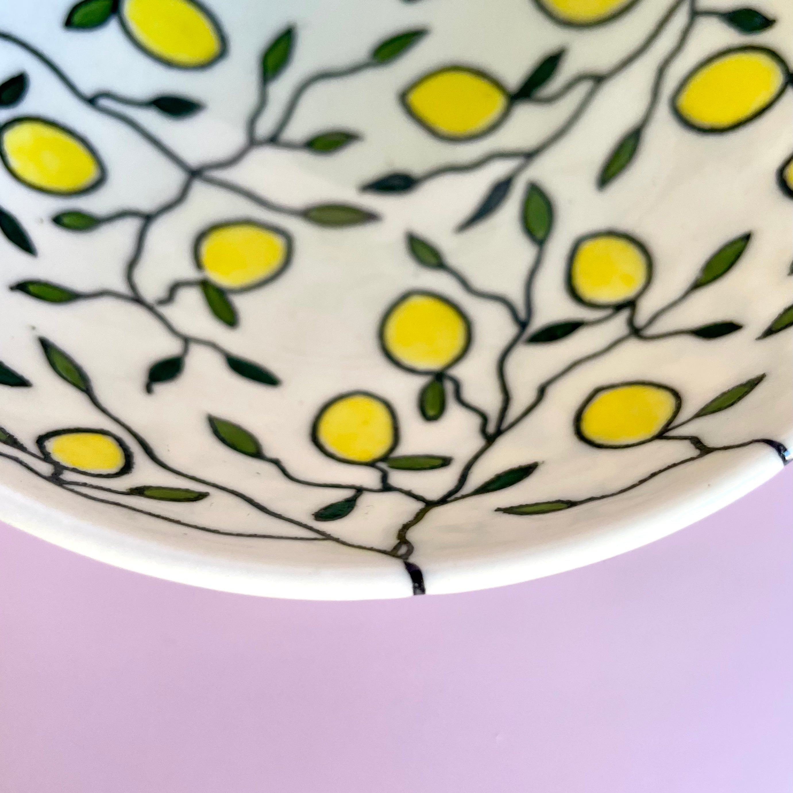 Handmade porcelain ceramic small bowl with lemon design