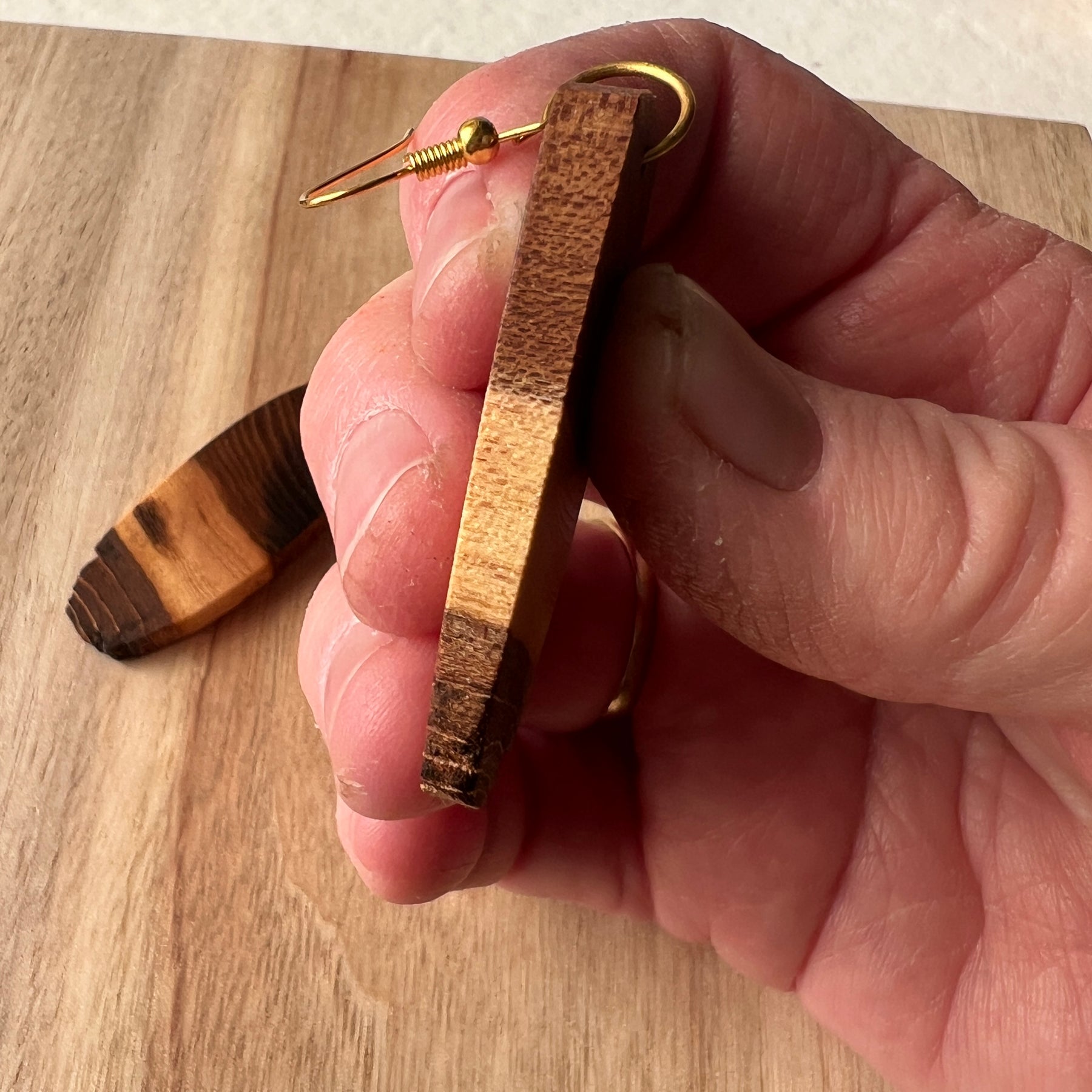 Unique Wooden Earrings in Elm - Beautifully Handmade from Recycled Timber