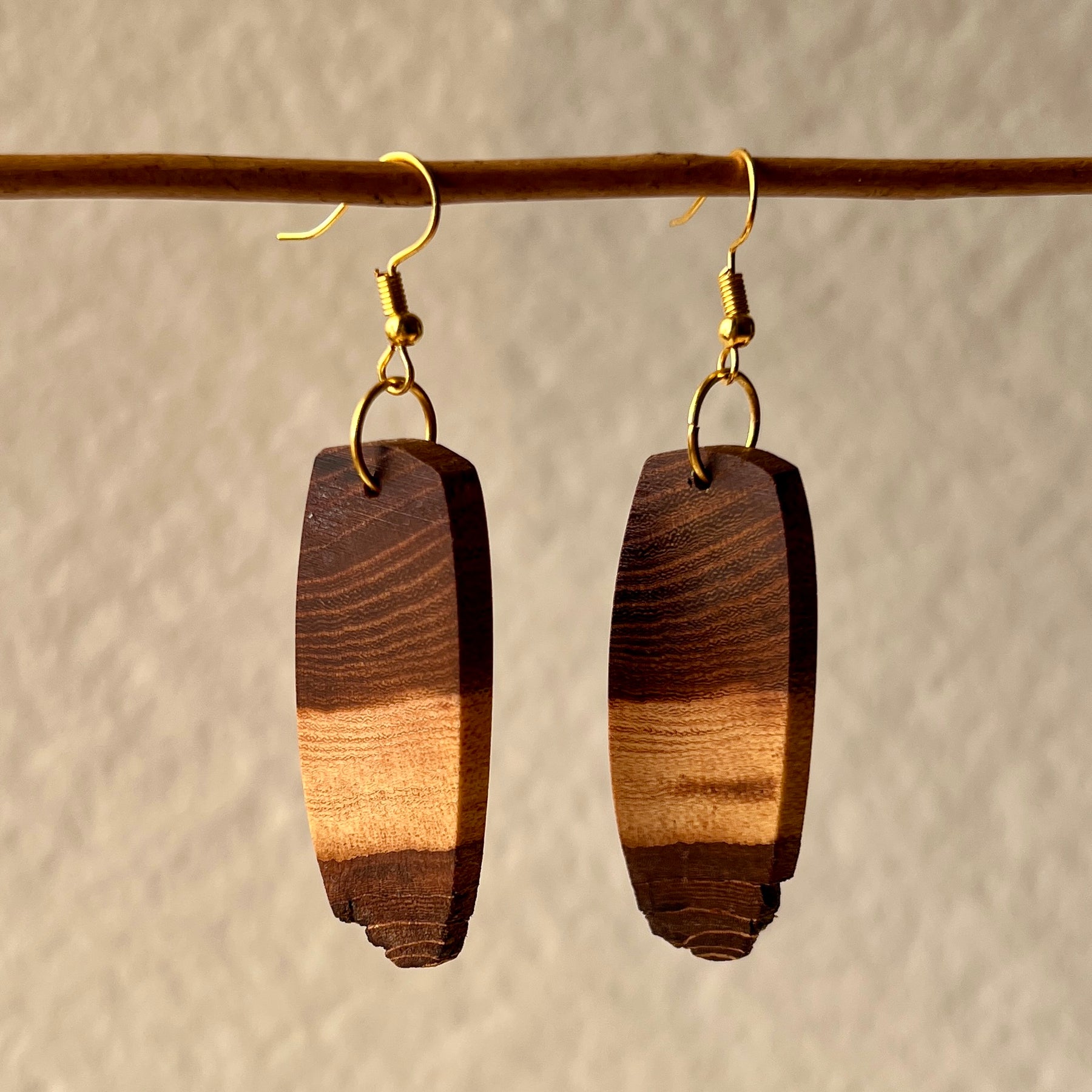 Unique Wooden Earrings in Elm - Beautifully Handmade from Recycled Timber