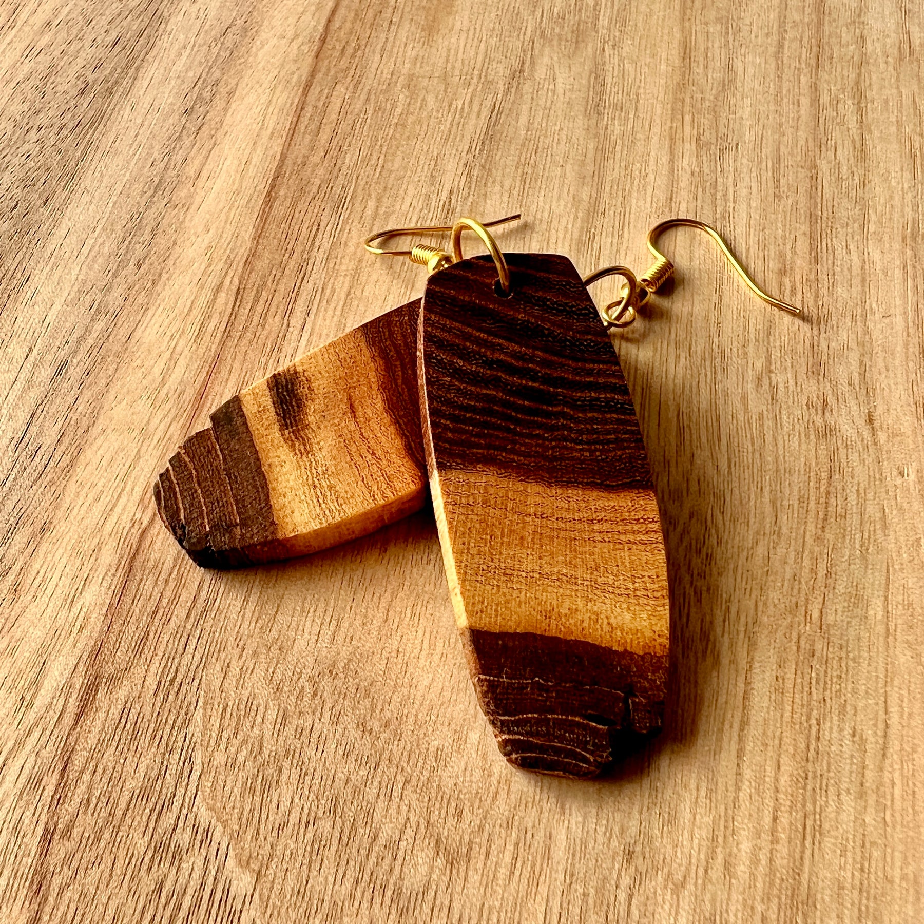 Unique Wooden Earrings in Elm - Beautifully Handmade from Recycled Timber