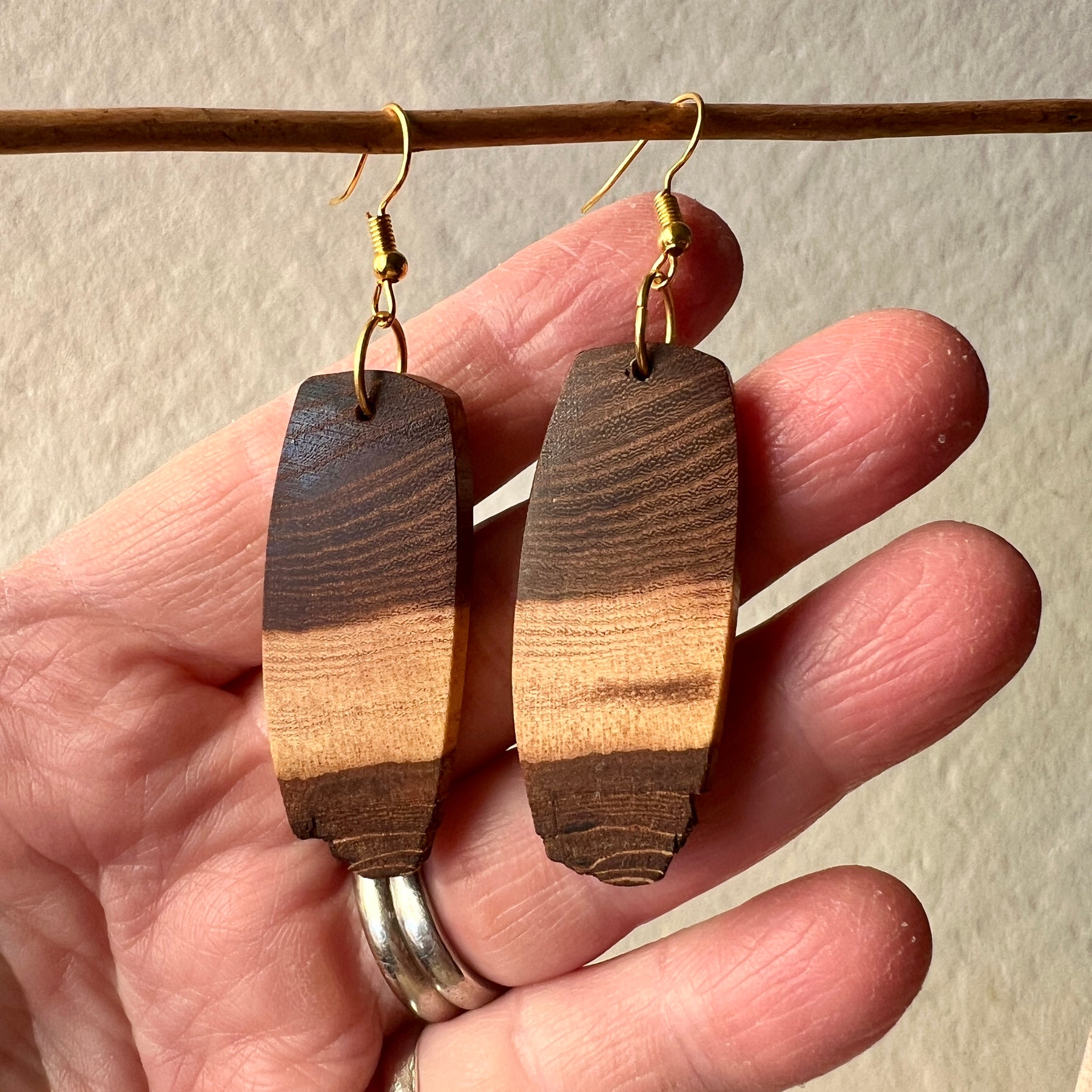 Unique Wooden Earrings in Elm - Beautifully Handmade from Recycled Timber