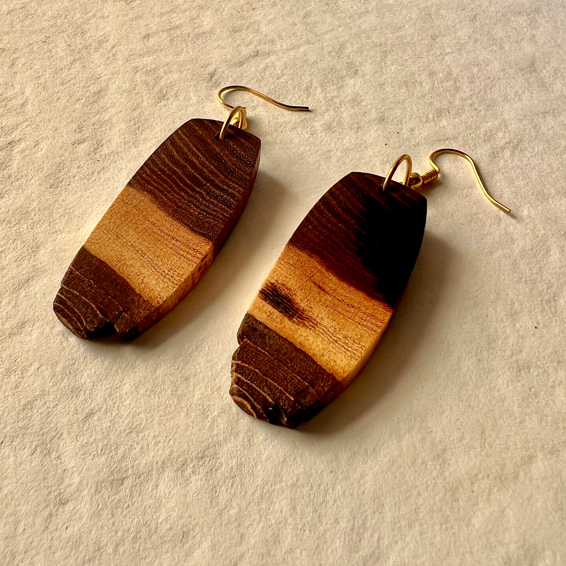 Unique Wooden Earrings in Elm - Beautifully Handmade from Recycled Timber
