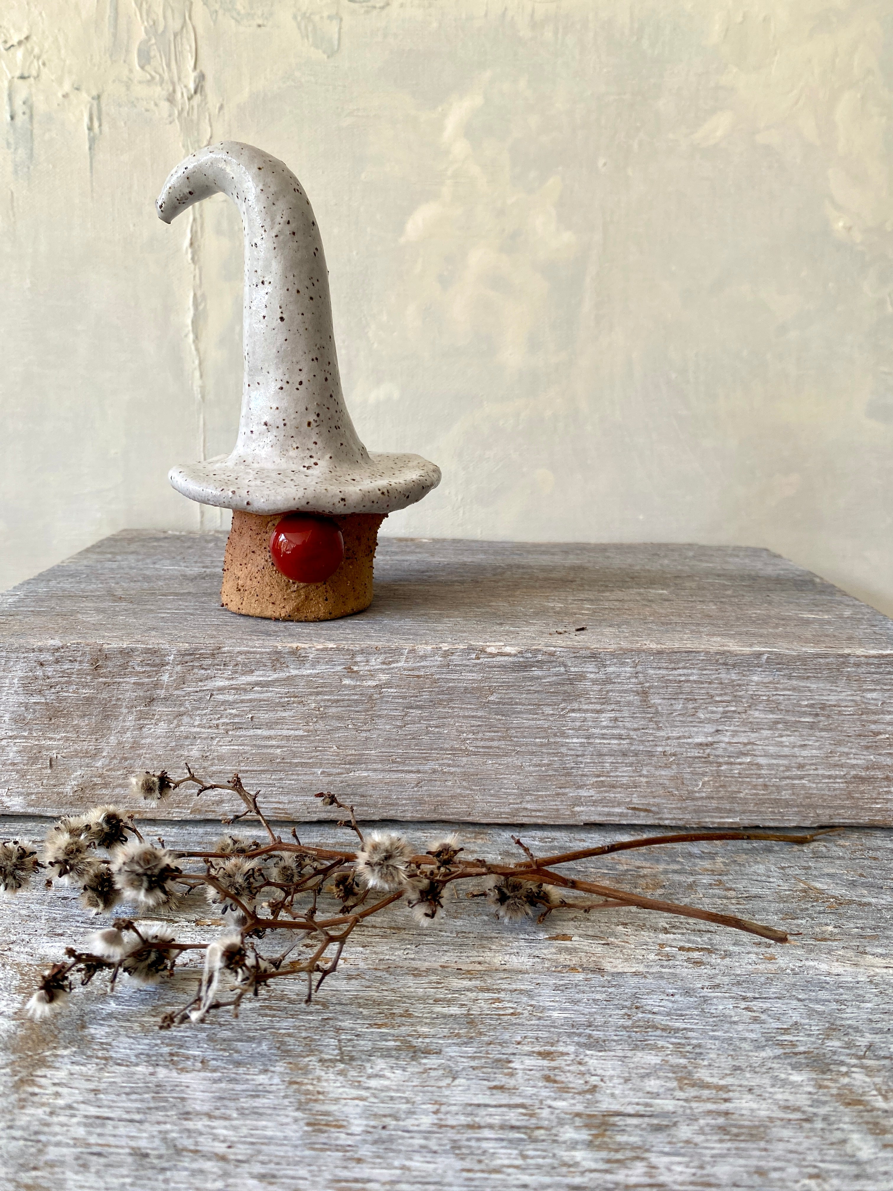 Christmas Gnome | Rustic Ceramic | White Hat